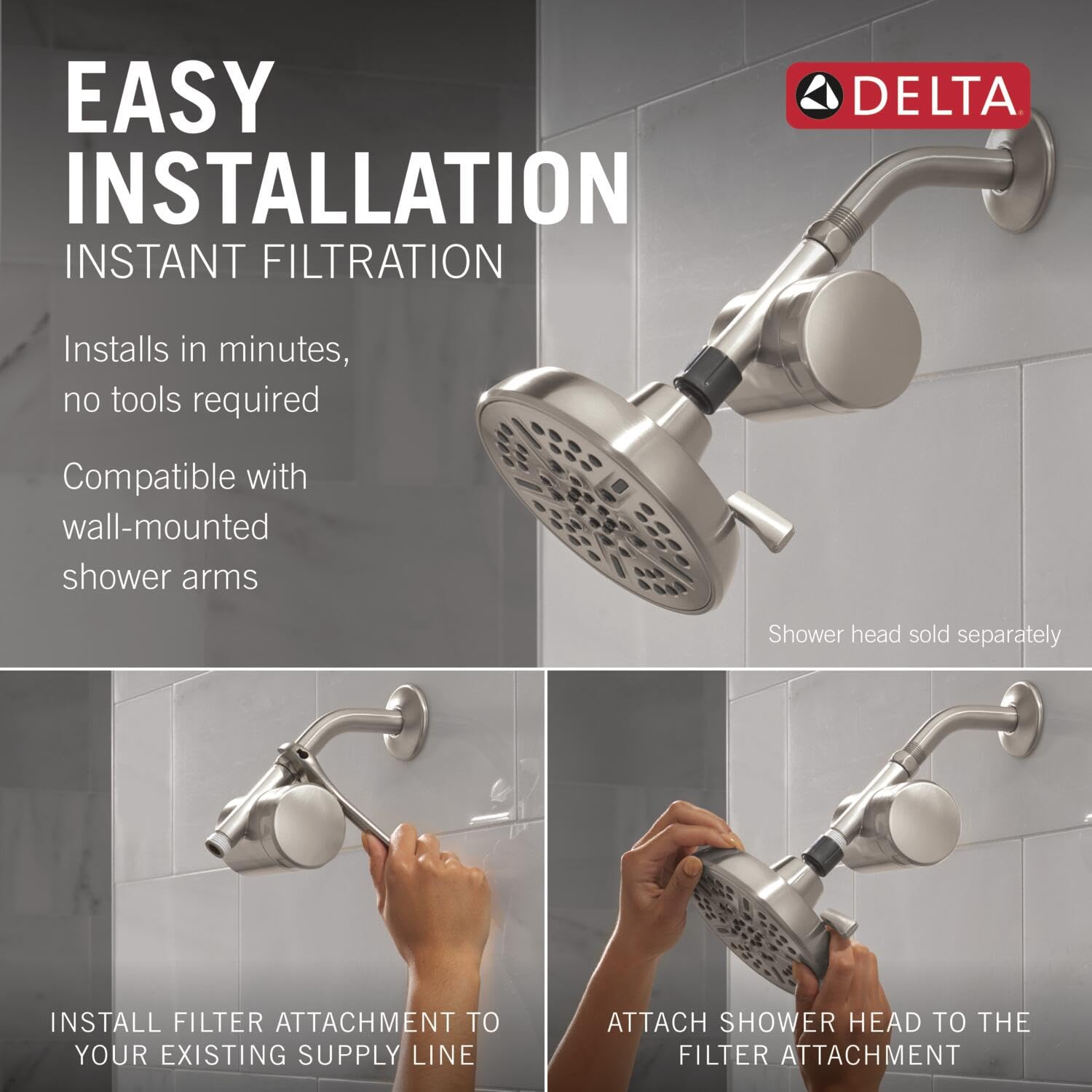 Delta Faucet Clarifi Standard Shower Filter Attachment with Filter, Shower Water Filter, Shower Head Filter, Spotshield Nickel 7SF100-SN 5