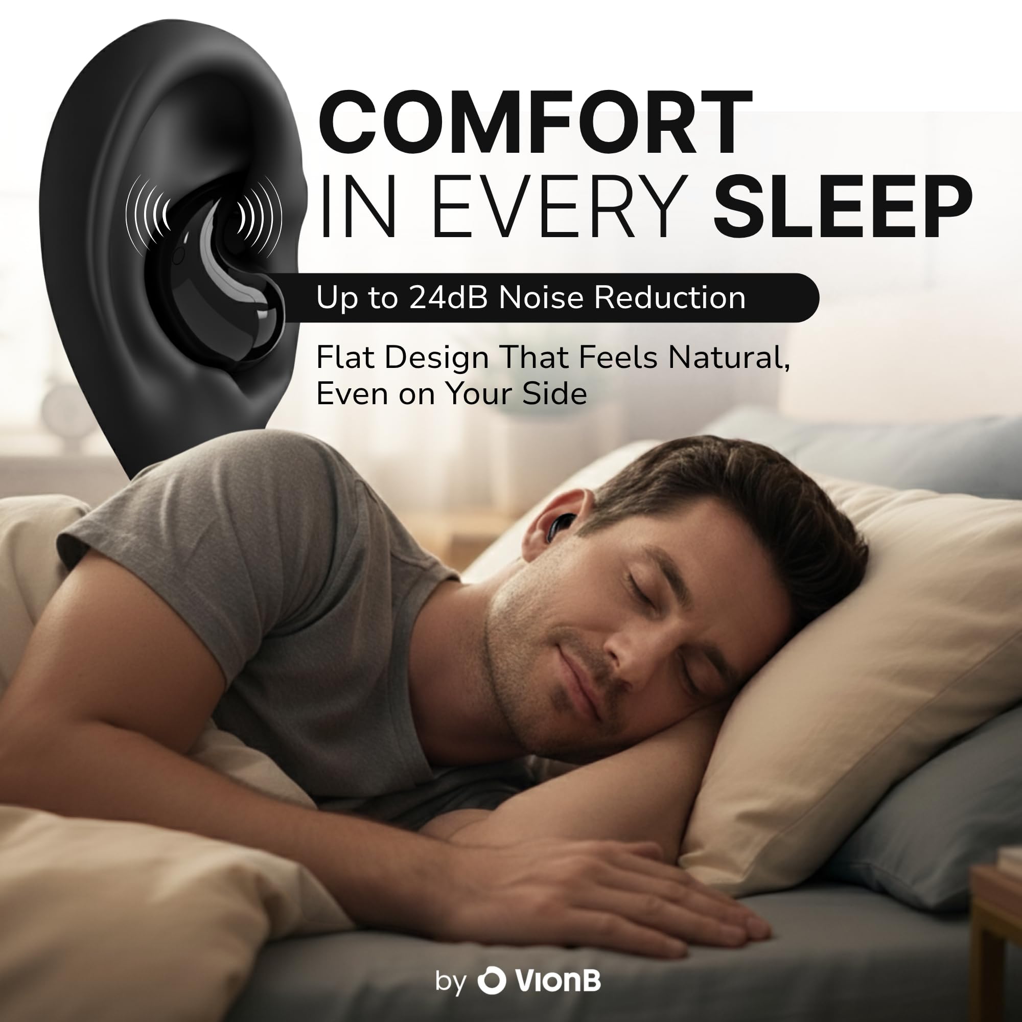 VISOUND Drift Earbuds VionB Wireless Bluetooth Noise Cancelling Earbuds for Small Ears – Ultra Comfortable Wireless Ear Buds with Mic, Noise Isolation, No Ear Pressure – IP6 Waterproof Ear Buds 6