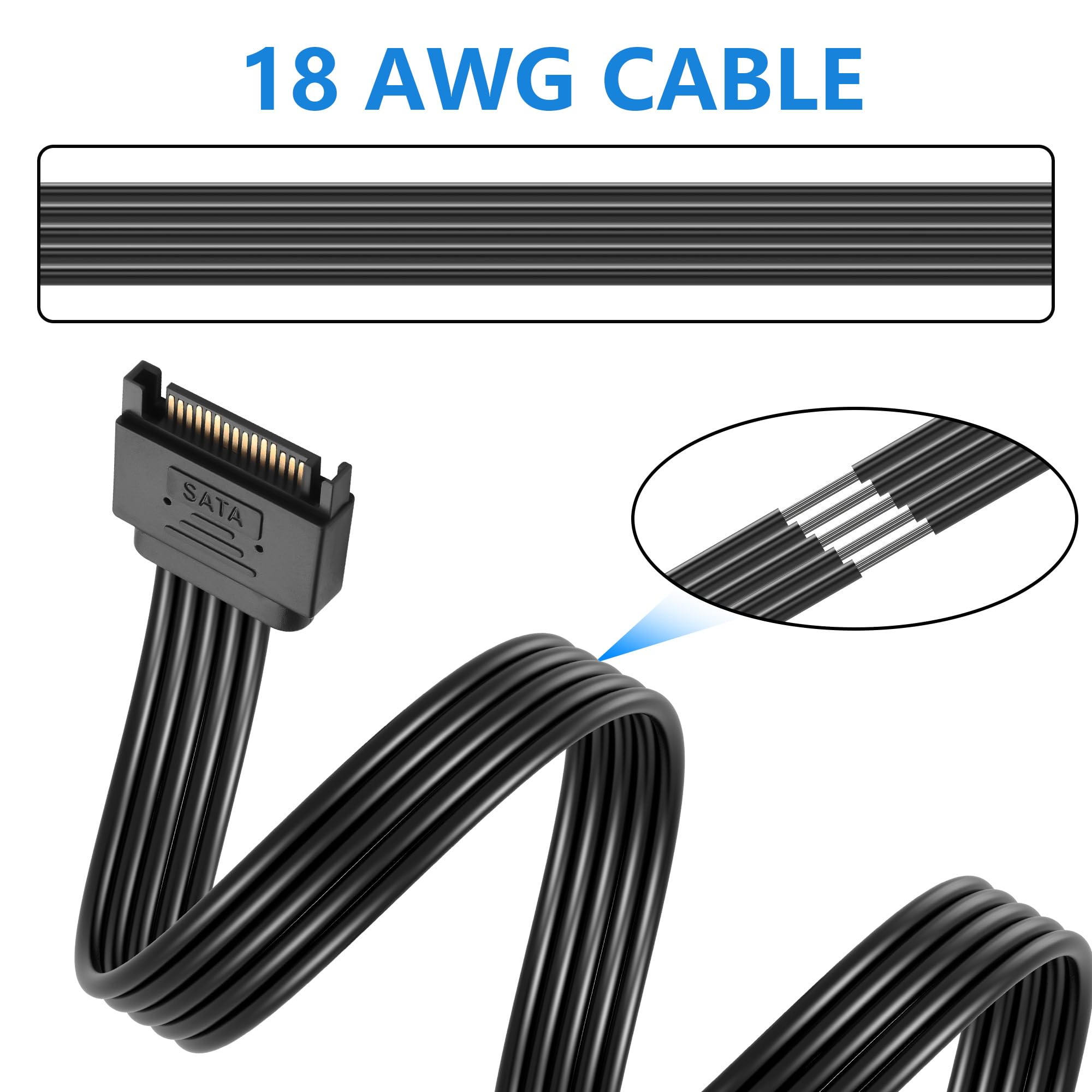 GINTOOYUN SATA Hard Drive Power Cord SATA 15 Pin Male to Female Power Extension Cable for HDD Hard Drive(39.76 Inch) (101CM/39.7IN) 4