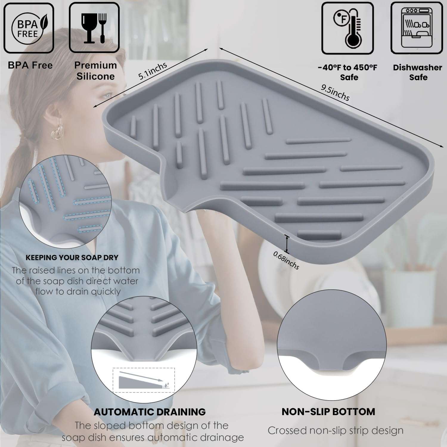 Bitutan Kitchen Sink Organiser & Soap Holder – Multi-Purpose Sink Organizer for Kitchen Basin | Kitchen Soap Stand for Sink, Sponge Tray & Dish Soap Rack Tools | Organiser for Kitchen Counter 4