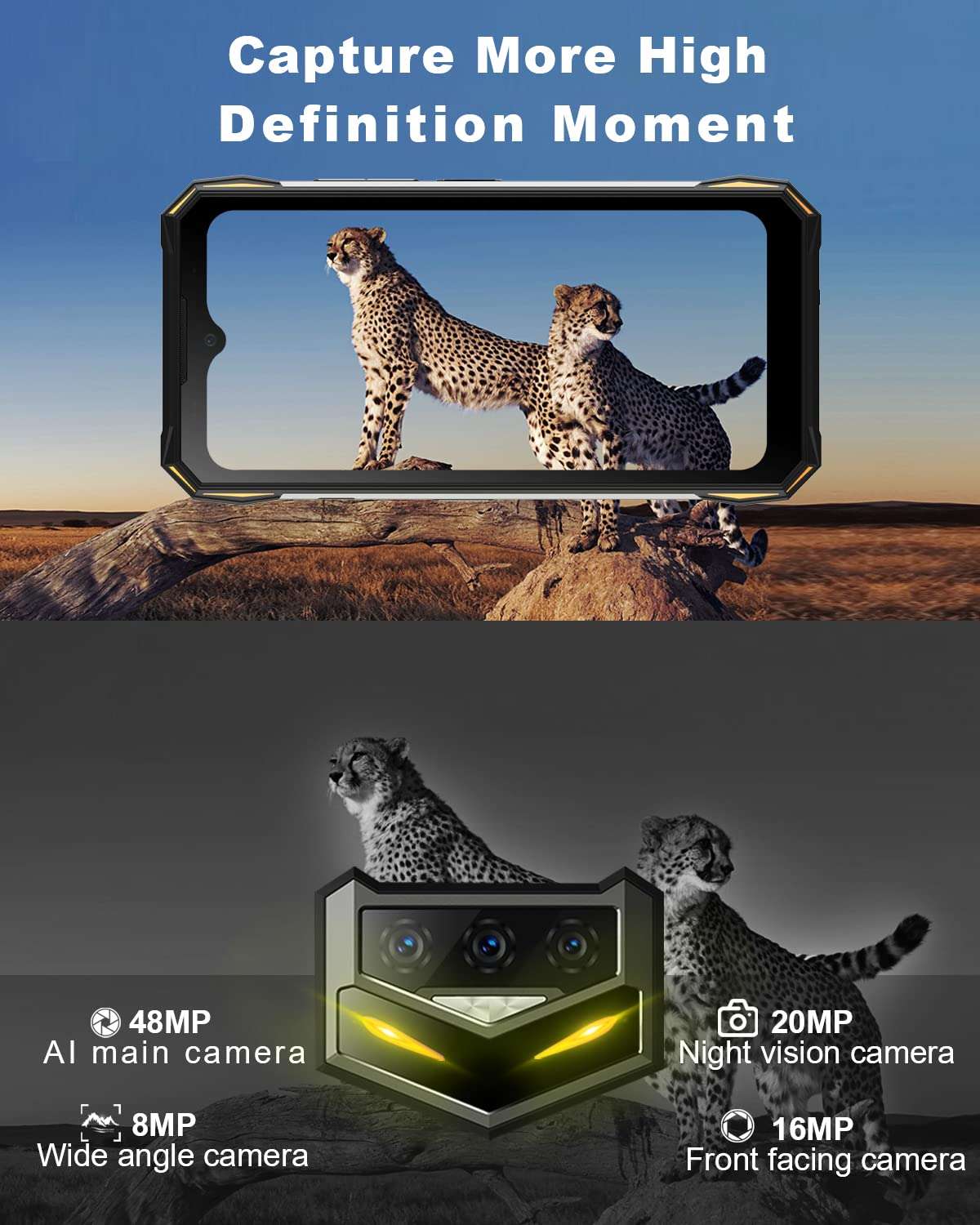 DOOGEE S89 Rugged Smartphone(2022), 12000mAh Massive Battery Android 12 Rugged Phone Unlocked, 33W Fast Charging, 8GB+128GB IP68 Waterproof Cellphone, Night Vision, Breathing Light, NFC, Dual 4G 4