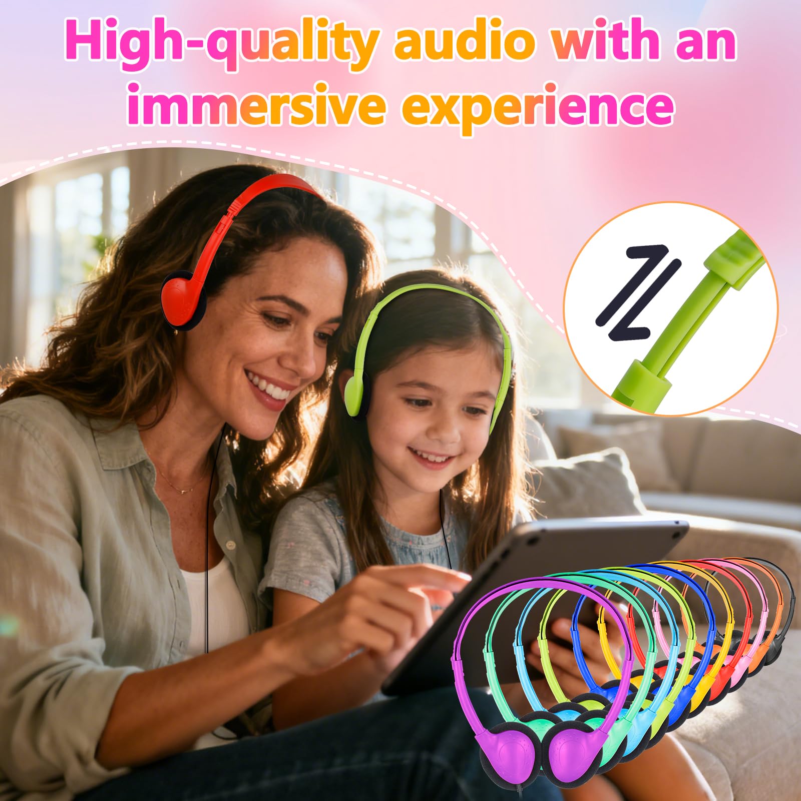 TJZXGUI USB Type C Kids Headphone Bulk for School Classroom,On-Ear USB C Headphones for Boys Girls Students Tablet Travel Computer Smartphones Mixed Colors (Mixed Colors, 25 Pack) 5