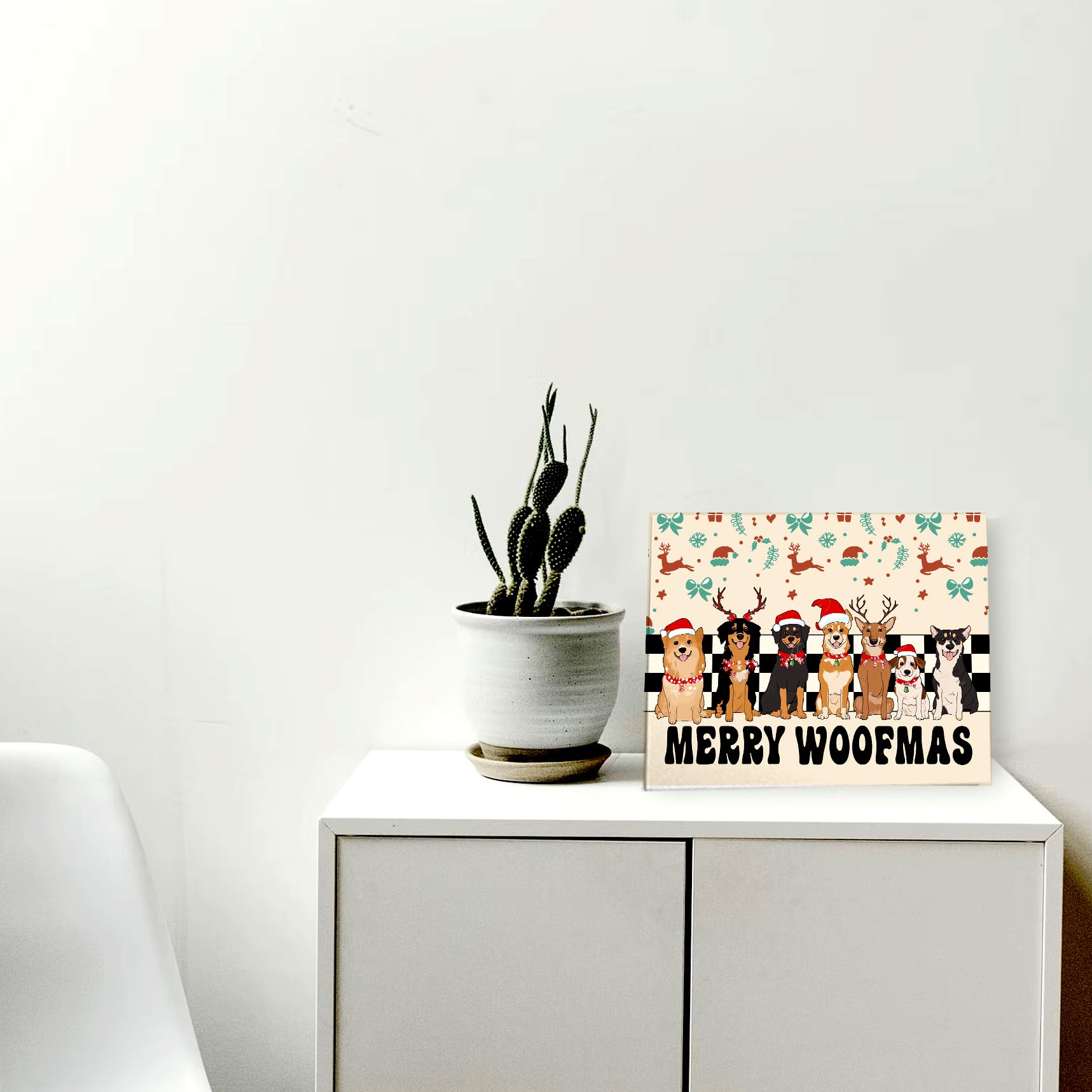 WODMIS Dog Christmas Wall Decor Framed Canvas Wall Art, Merry Christmas Farmhouse Decorations, Funny Merry Woofmas Wall Decor Canvas Home Decorations for Home Living Room Wall Decor 11x14 6