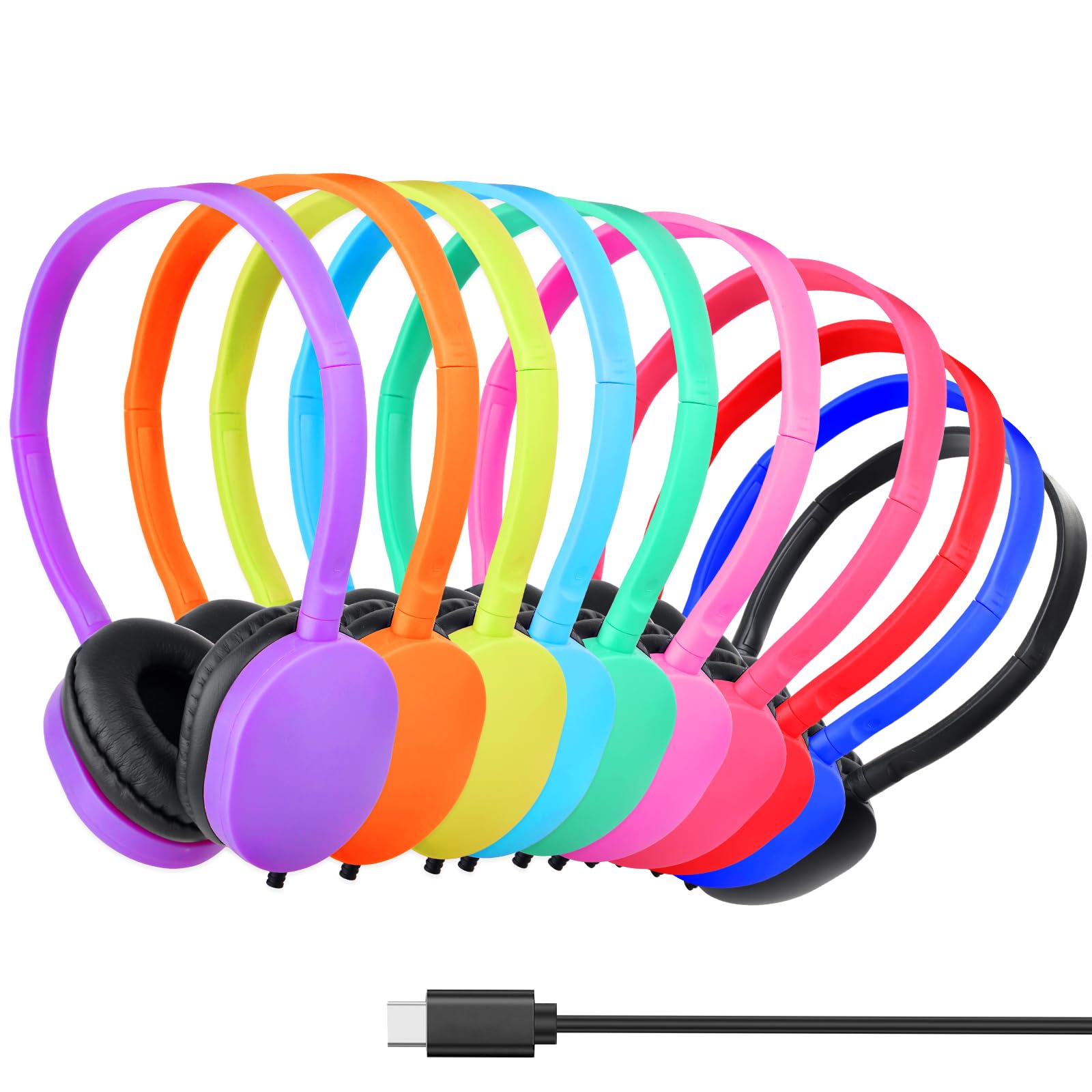 GDBOMA Type C Headphones Bulk for Classroom School Kids 10 Pack,USB C Wired Headphones for School Phone Laptop PC Online Class Meeting Web Conference Practice Test Mixed Color