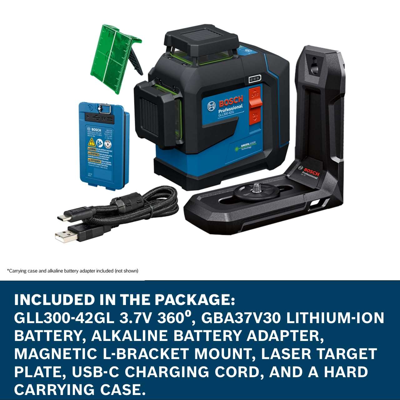 Bosch GLL300-42GL 360º Green-Beam Three-Plane Leveling and Alignment Laser, Self-Leveling, Li-Ion Battery, USB-C Charging, IP65 Rated, 100 Ft. Range 4