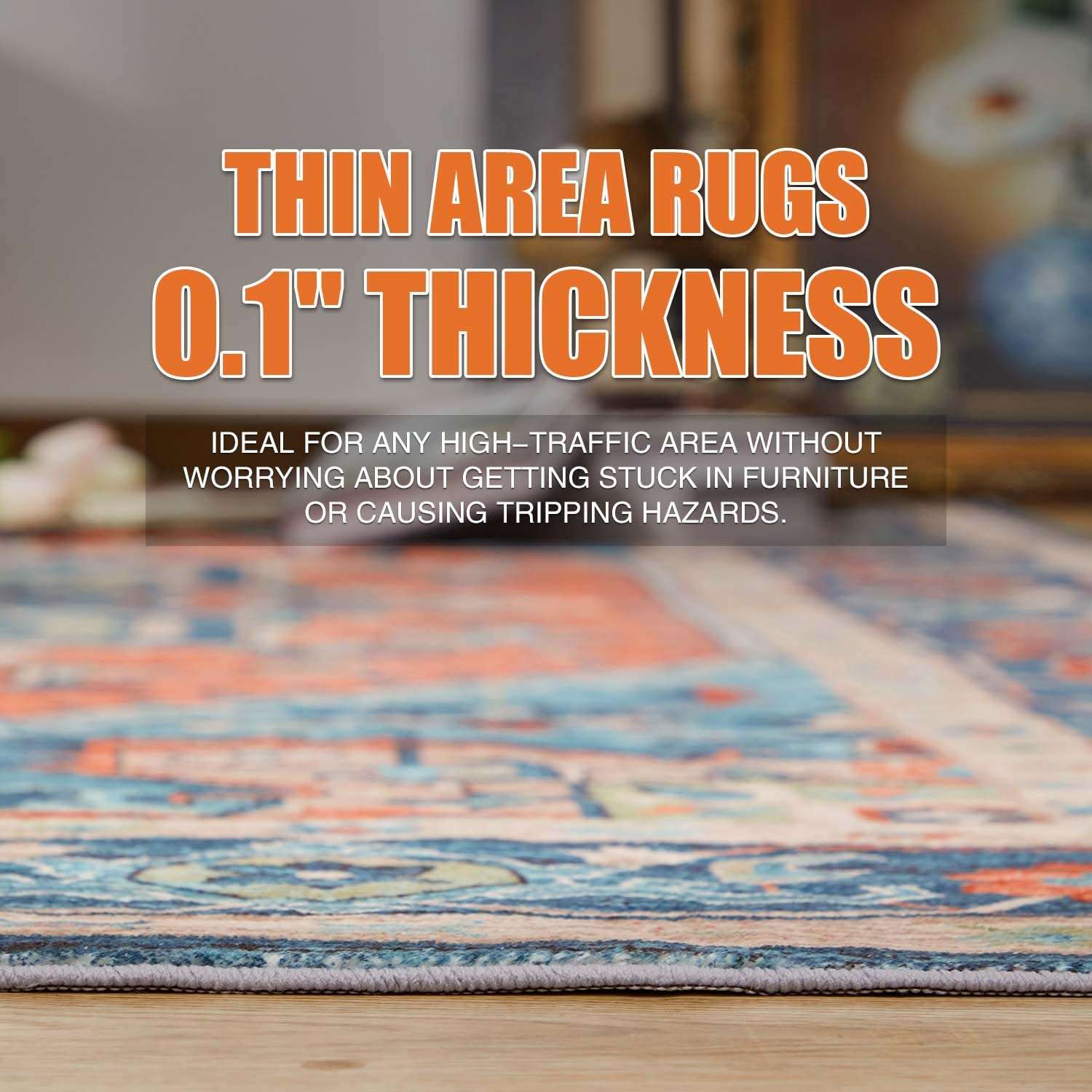 OdentBlca Washable Rug，4x6 Boho Tribal Ultra-Thin Area Rug, Soft Non Slip Non-Shedding Carpet for Dining Room Bedroom Living Room Decor 4