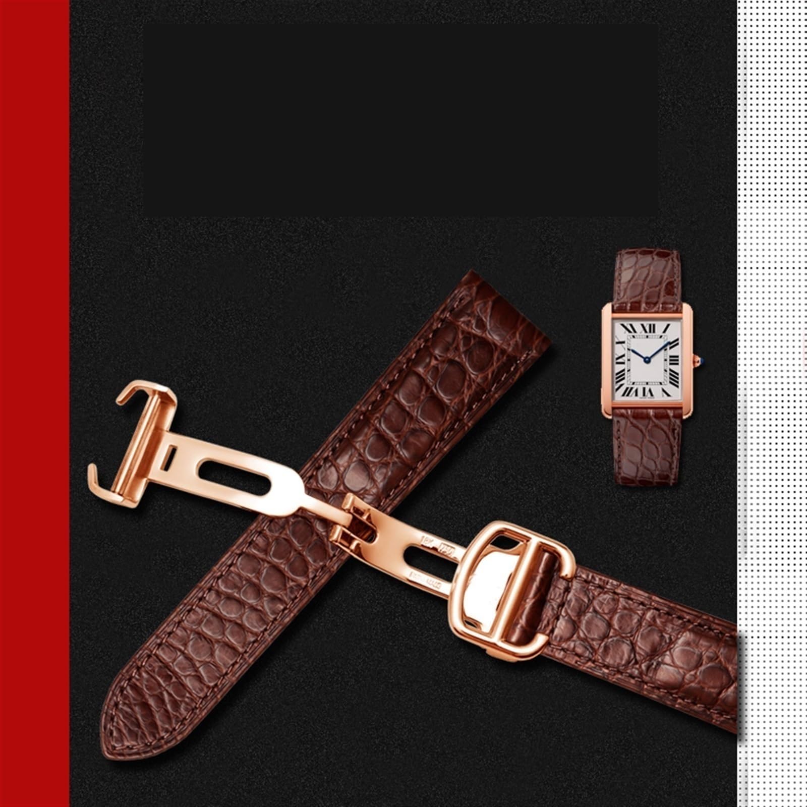 Svapo Crocodile Leather Watch Strap，For Cartier Watch Band 20mm，Leather Tank Key London Calibo Watch Chain Women 20mm(Brown silver,24mm) 6