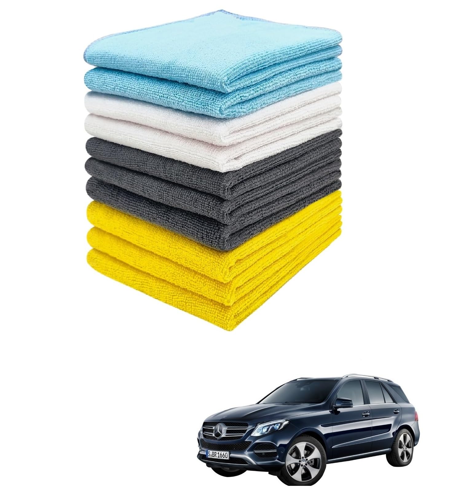 Kozdiko Car Microfiber Cleaning Cloths 40x40cms 300 GSM (Pack of 10) Multi-Colour Highly Absorbent Lint and Streak Free Wash Cloth Compatible with Mercedes Benz GLE-Class
