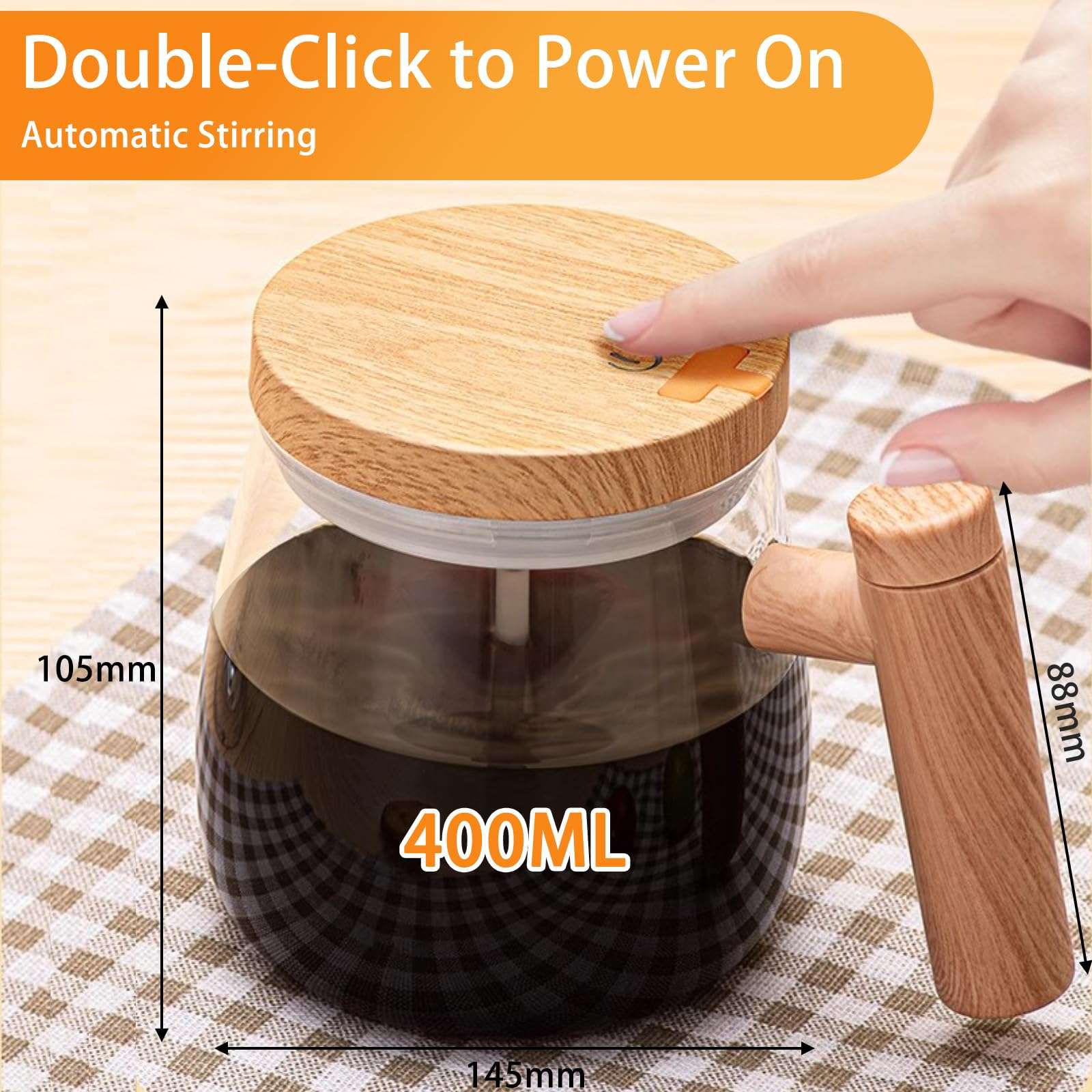 VEREMUND Self Stirring Mug, Rechargeable Self Stirring Coffee Mug, Glass Electric High Speed Mixing Cup, 400ML USB Charging Auto Mixing Cup to Stir Coffee/Milk/Protein Powder at Desk 3