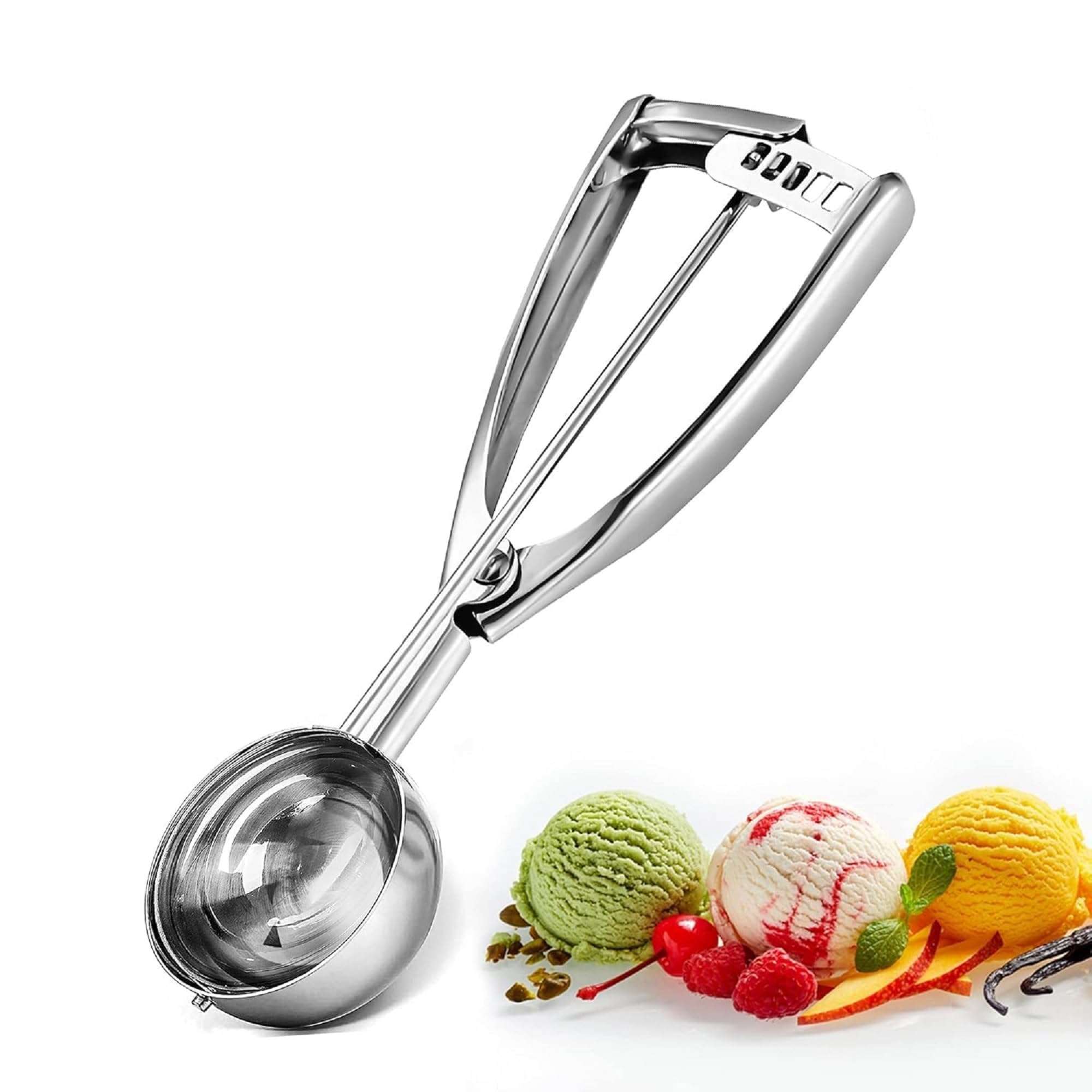 Ice Cream Scoop with Trigger Release | Stainless Steel Round Scooper for Ice Cream, Rice, Desserts & Food Portioning | Easy Press Handle 1