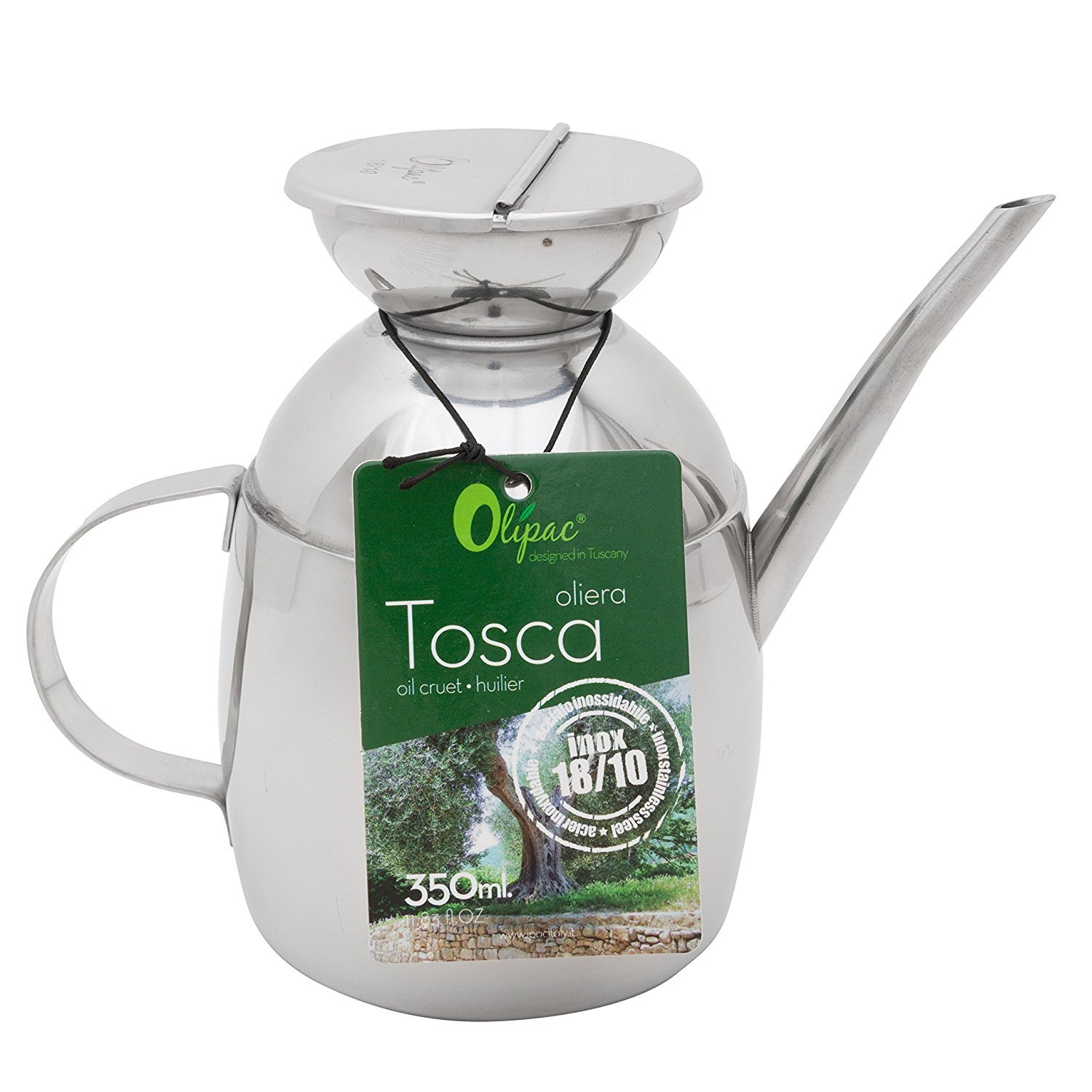 Olive Oil Dispenser With Handle And Spout - Stainless Steel Tosca Bottle Holds 350ml 1