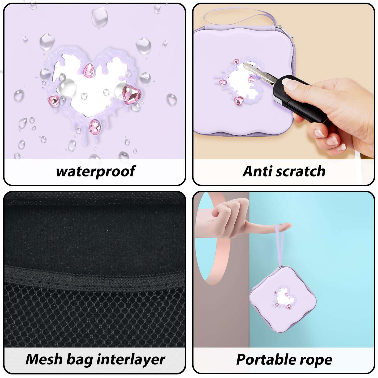 CameCosy Phone Charger Case Storage Set with Cable Protector for iPhone Charger, Heart-Shaped Mirror Design, Wave Travel Storage Bag, Earphone Wire Saver Cable Organizer Soft Cable Protector (Purple) 3