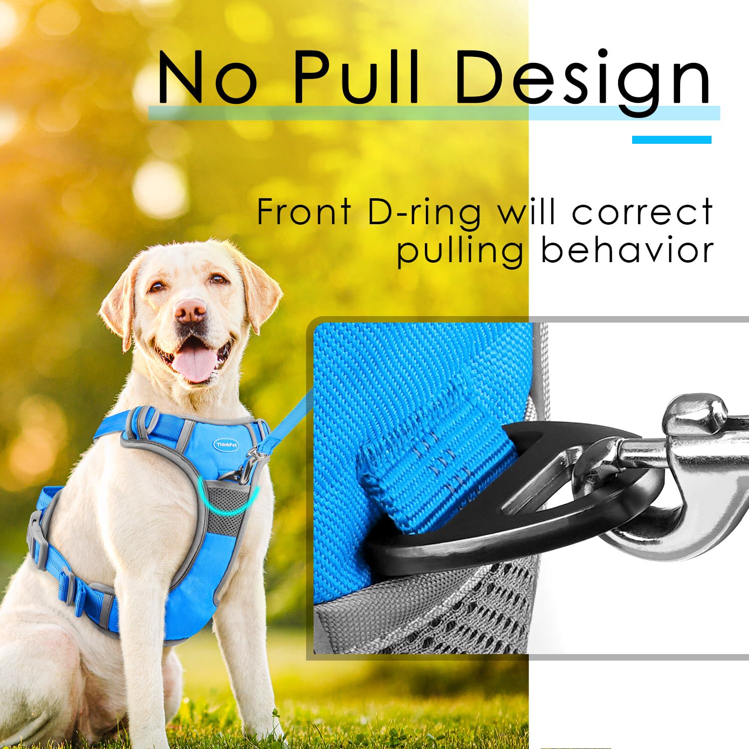 ThinkPet No Pull Harness Breathable Sport Harness with Handle-Dog Harnesses Reflective Adjustable for Medium Large Dogs,Back/Front Clip for Easy Control L Sky Blue 4