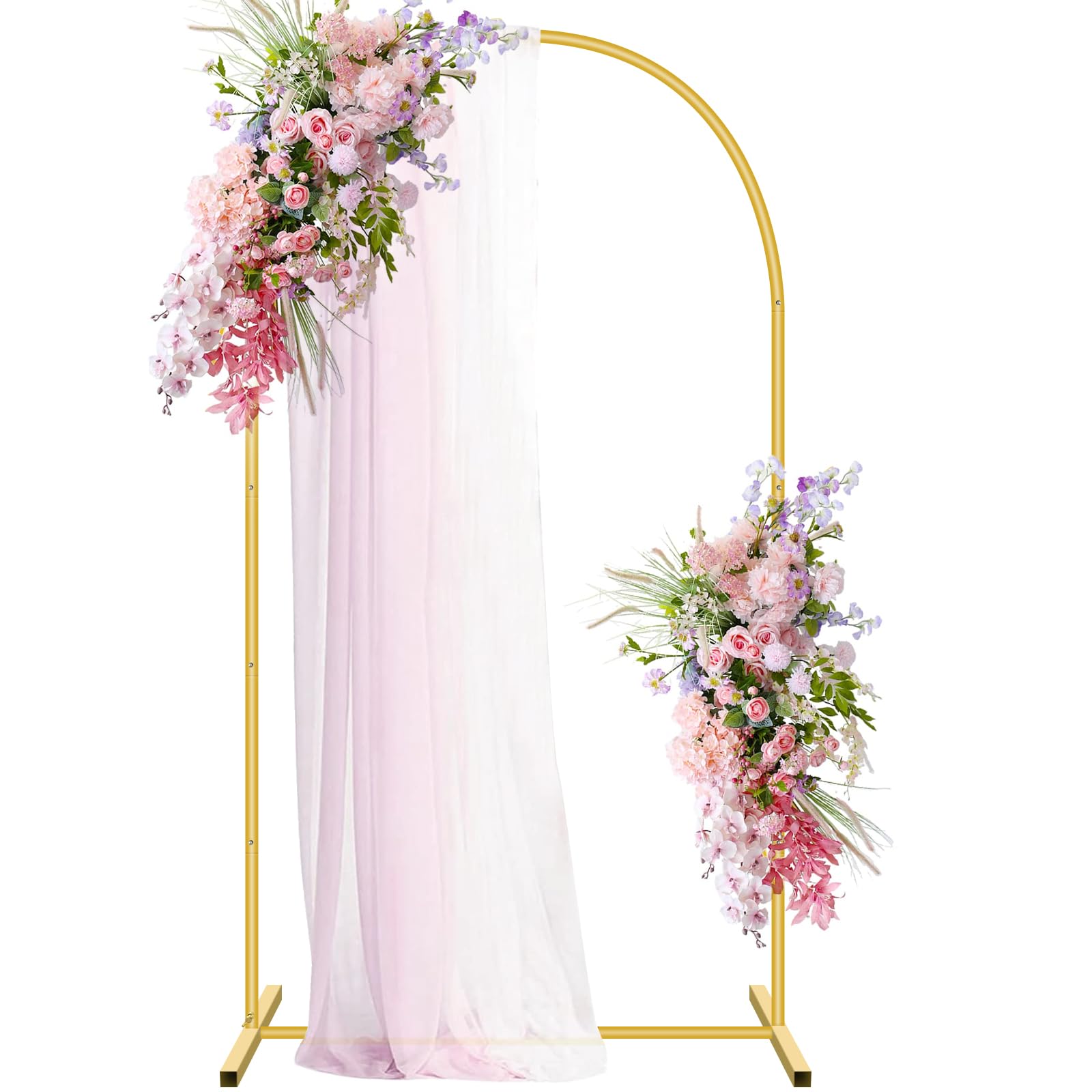 BCUEIDO Metal Arch Backdrop Stand 7.2FT Gold Metal Arch Backdrop Stand for Wedding Ceremony Baby Shower Birthday Party Garden Floral Balloon Arch Decoration
