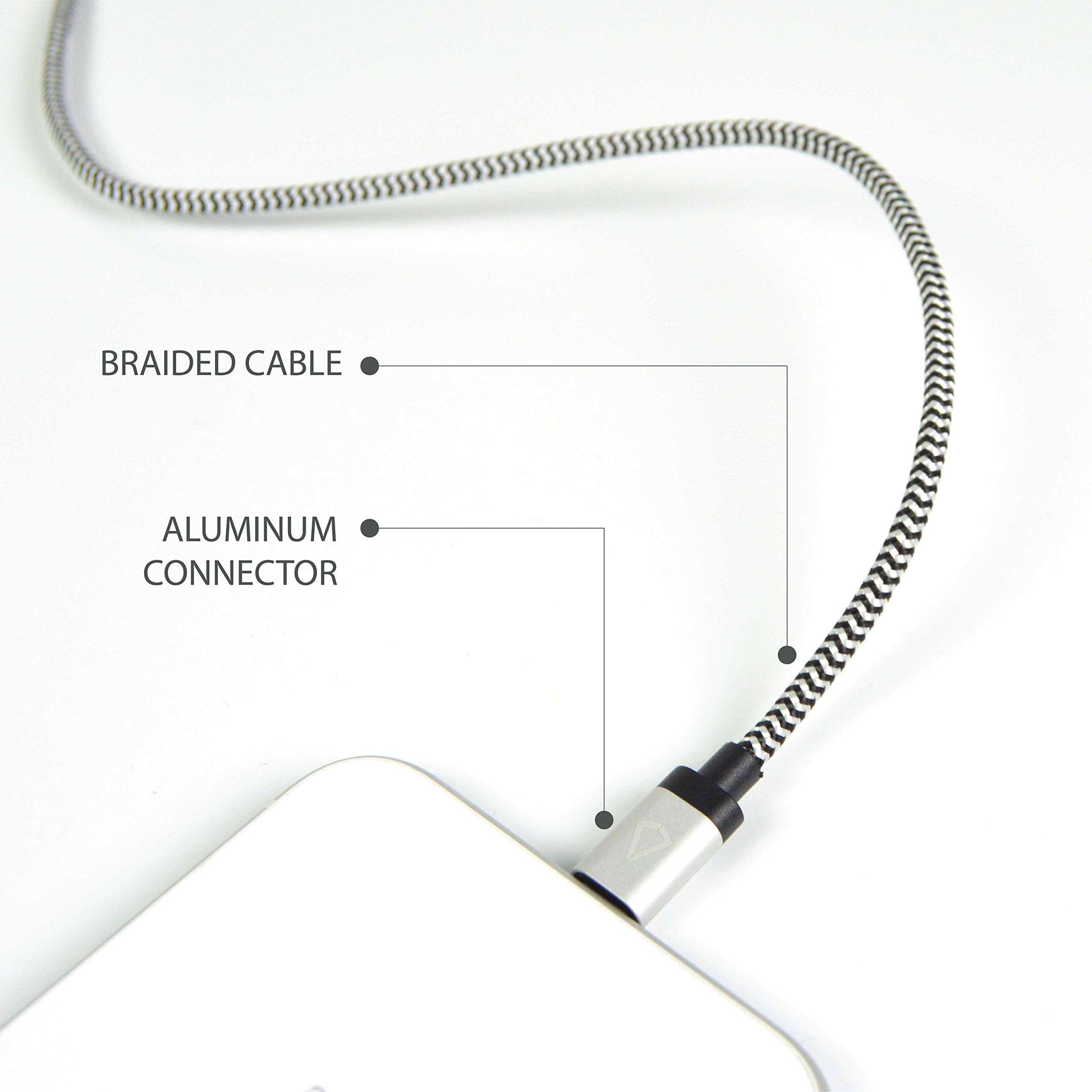 LBT 7 FT USB C Nylon Braided Charging Cable with Metal Connector Compatible with Samsung Galaxy S9, S8, Plus Note 8, Pixel 2 XL, LG V30 V20 G5 G6, Nexus 6P 5X (Black/White) 3