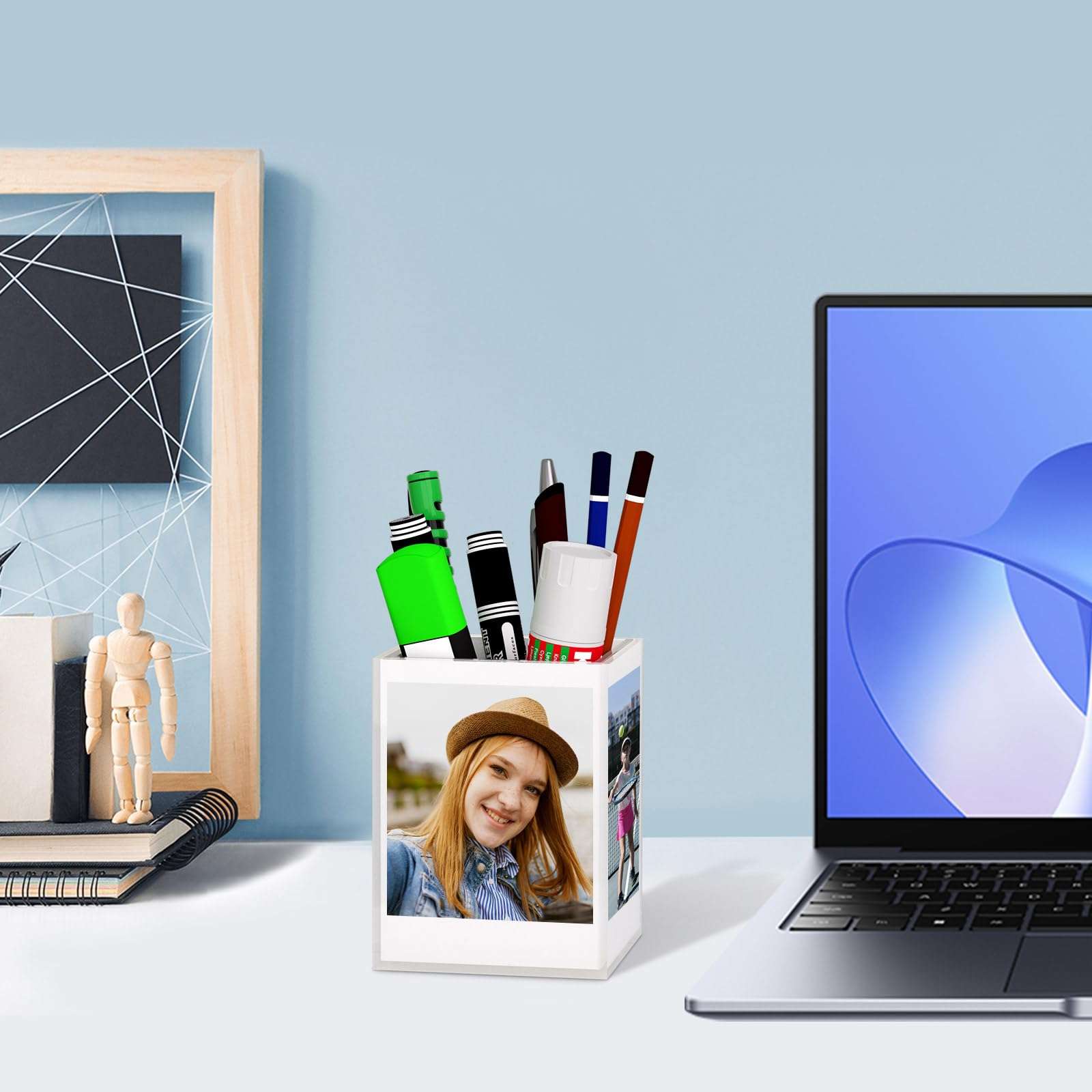 Polaroid Frame for 2x3 Photos, Clear Acrylic Instax Mini Frame, Photo Cube Displays 4 Instant Mini 3-Inch Instax Mini, Polaroid, Sprocket Photos, Small Desk Picture Frame and Pen Holder for Office 4