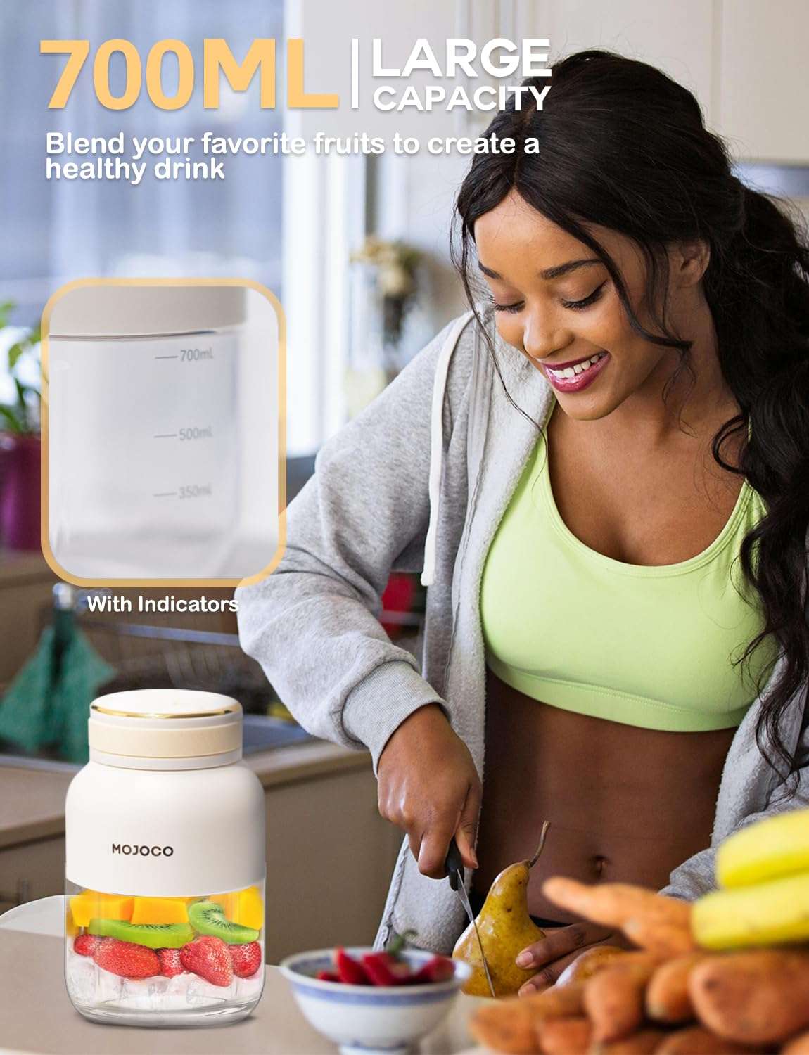 Mojoco Portable Smoothie Blender - 24oz Personal Blender for Shakes and Smoothies - Cordless Juice Blender with Stainless Steel Blade - Food Grade Rechargeable Travel Blender for Kitchen, Office, Gym 5