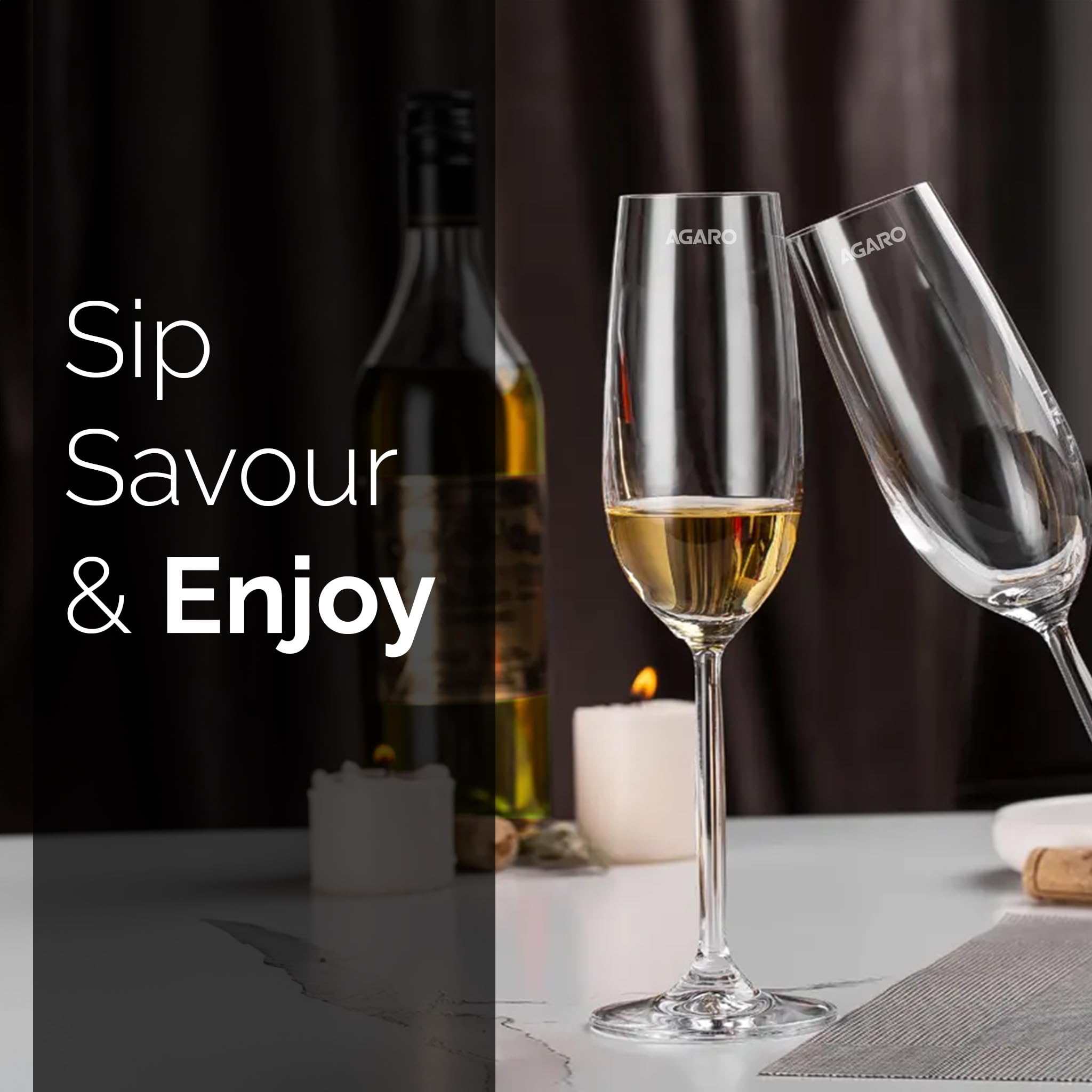 AGARO Elegant Wine Glass 195ml, Set of 6, Whisky, Vodka, Tequila, Liquor, Wine Tasting, Cocktail, Home, Bar 6