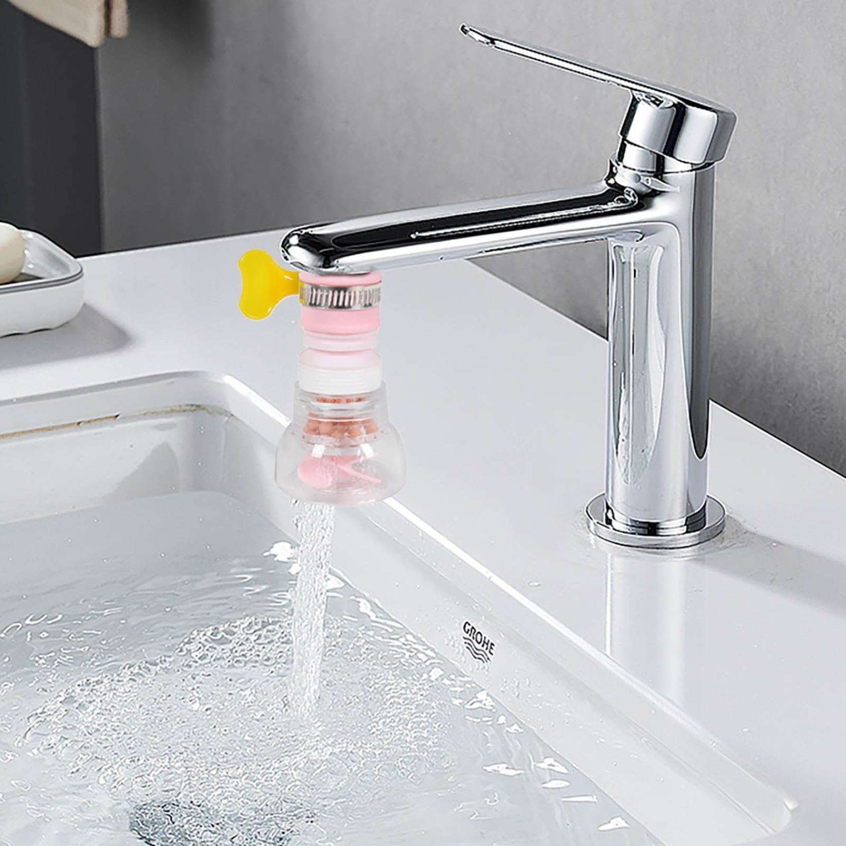 1PC Small Water Filter, Portable Faucet Splashing Proof Head Multicolor Kitchen Water Purification Filter Useful Powerful Kitchen and Bathroom Retractable Rotating Showerhead (1PC Pink) 5