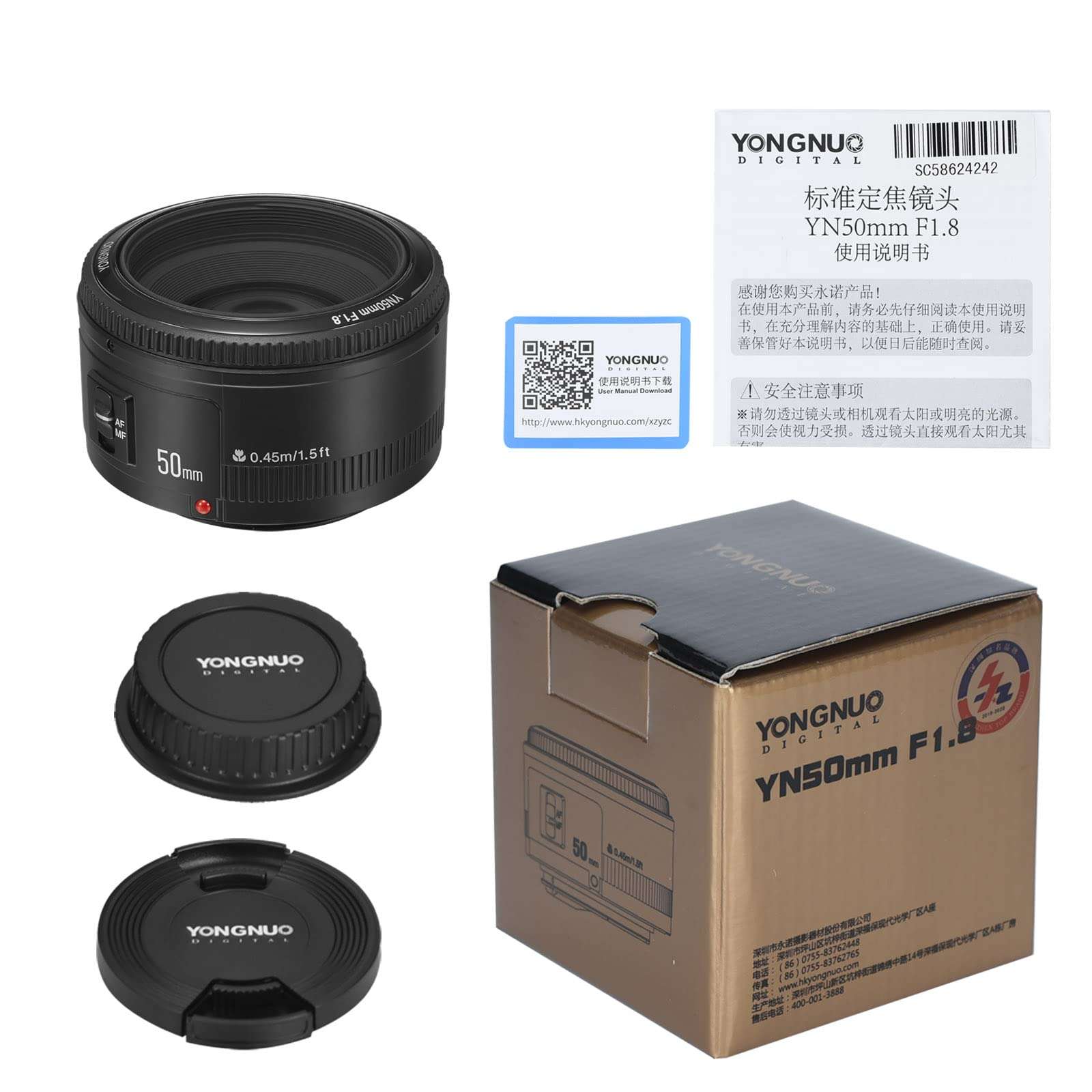 YONGNUO YN50mm F1.8C Lens, Large Aperture Auto Focus Lens, 50MM F1.8 for Canon EF Mount EOS Cameras Black 4