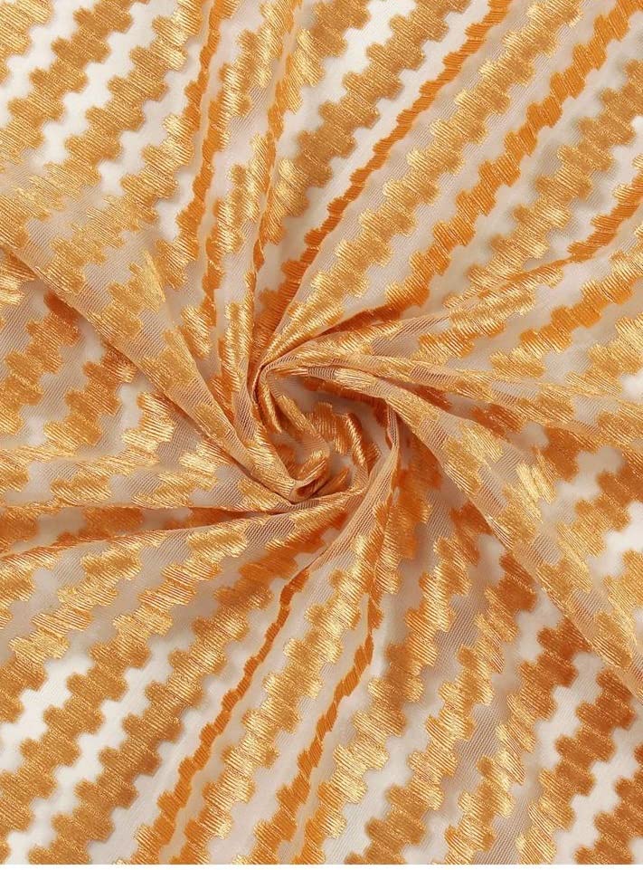 HORNYY II 4 Piece Polyester Sheer Zigzag Transparent NET Curtains for Door 7 FEET,Gold 7x4 4