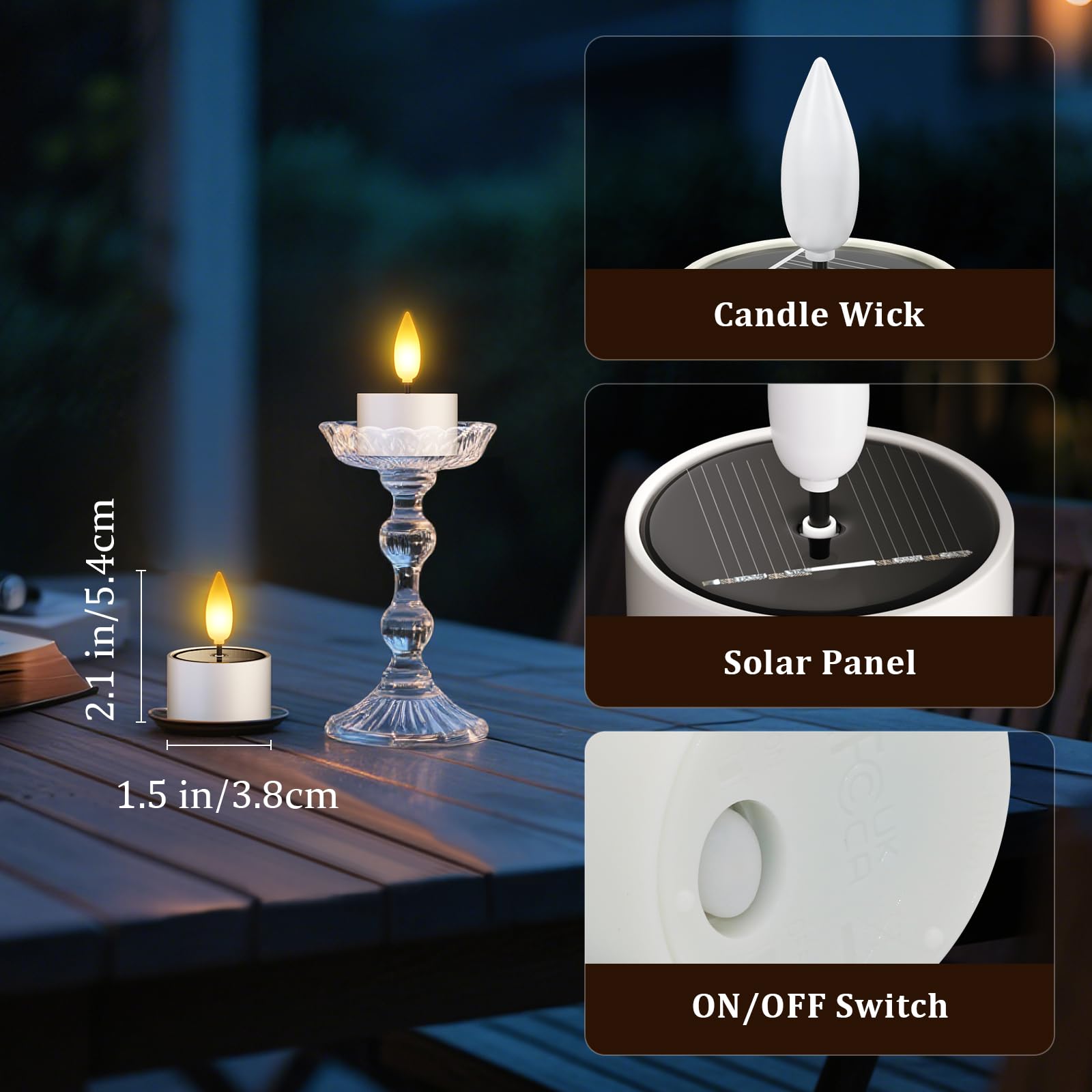 SoulBay Solar Candles Outdoor Waterproof, 6 Pack Small Flameless Flickering LED Tea Lights with Dusk to Dawn Sensor, Bright Lights for Lanterns Window Chandelier Garden Patio Deck Chandelier Décor 3