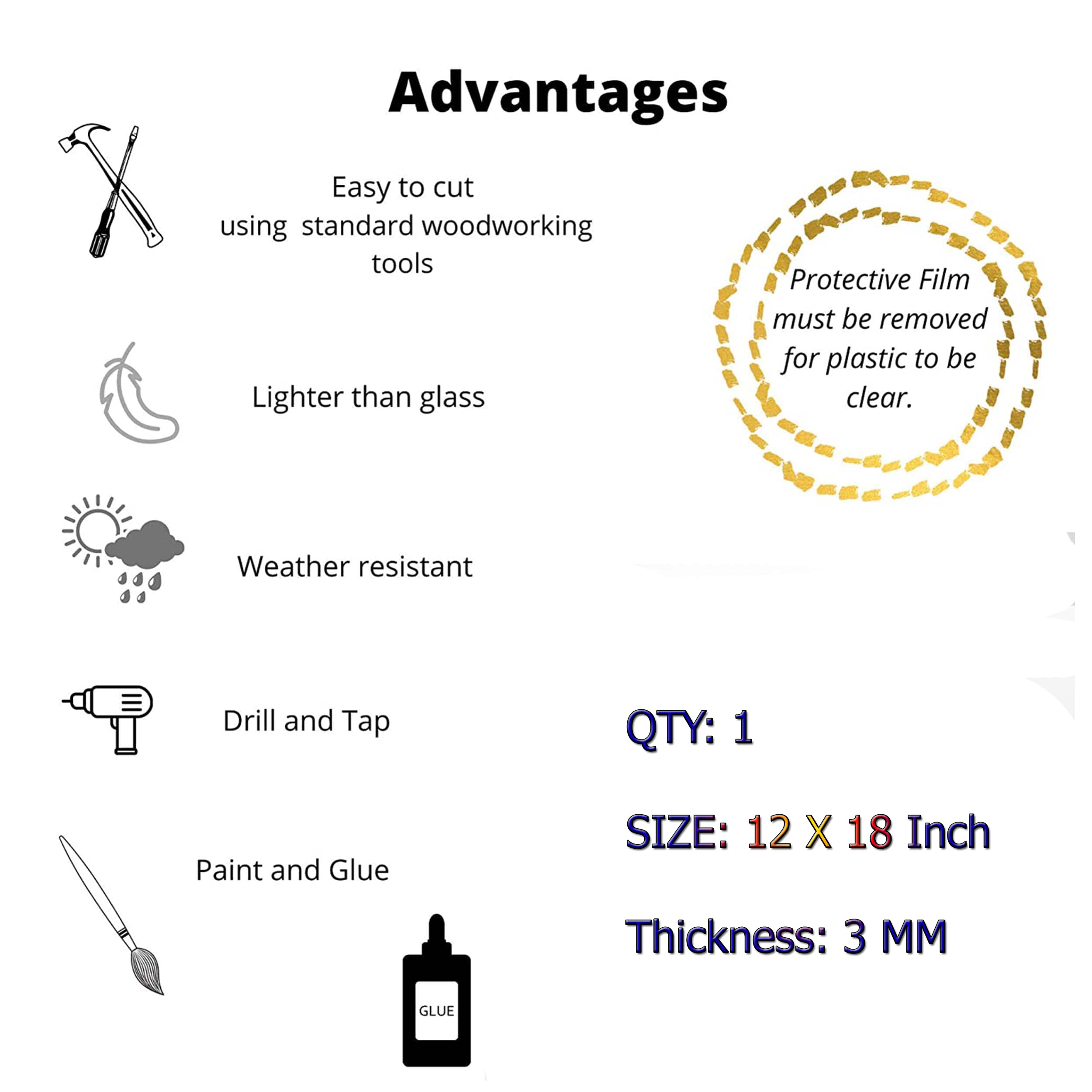 Parikshit Sublimation A3 clear acrylic glass sheet transparent board 3mm panel for DIY craft window glass painting picture frames Face shields Signs Display Kids projects etc (Size 12X18 Inch) 3