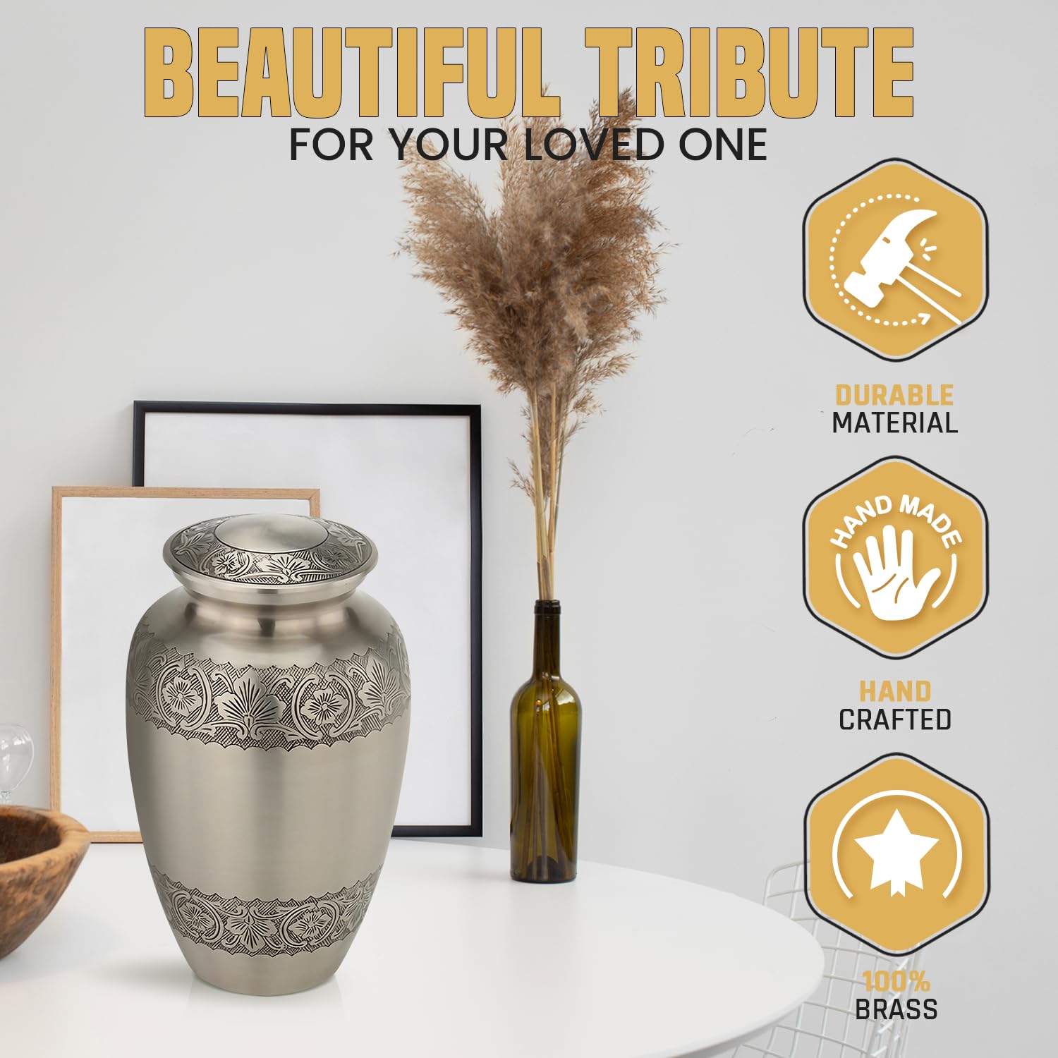 Blessings Decor Cremation Urns for Human Ashes Adult for Funeral, Burial, Home, Cremation Urns for Human Ashes (Silver Flower) 6