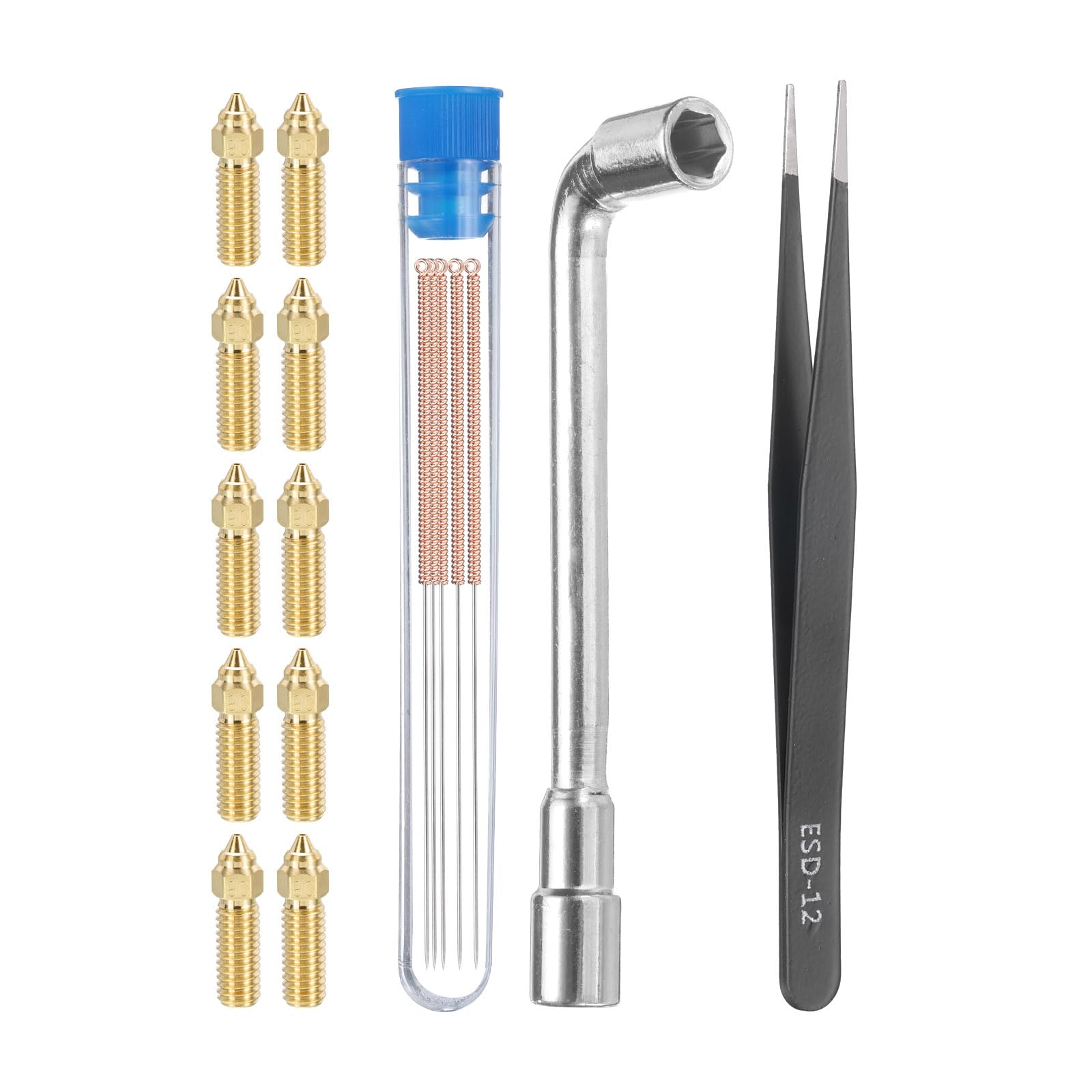 uxcell 3D Nozzles Kit, 10pcs 3D Printer K1 Brass Nozzles 0.8mm, 5pcs Nozzle Cleaning Needles, with a Socket Wrench and a Tweezer, for 1.75mm Ender3 Series