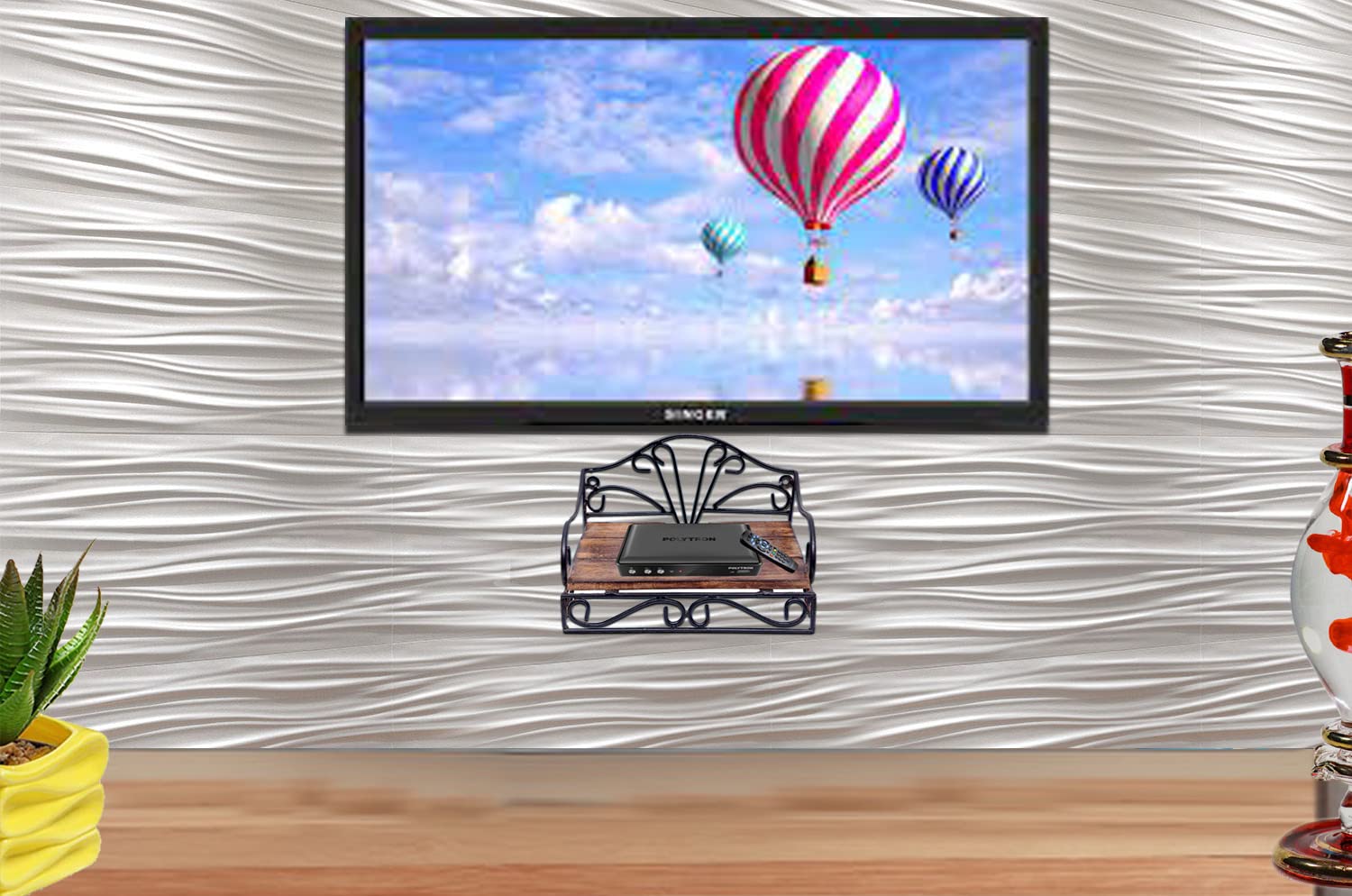 Woodiva Exclusively Designed Wrought Iron & Wooden Set Top Box Stand || Wi-fi Router || TV Entertainment | Set Top Box Holder for Wall | Size - (9 x 7 x 4) inch (ST- 2 Pc.) 6
