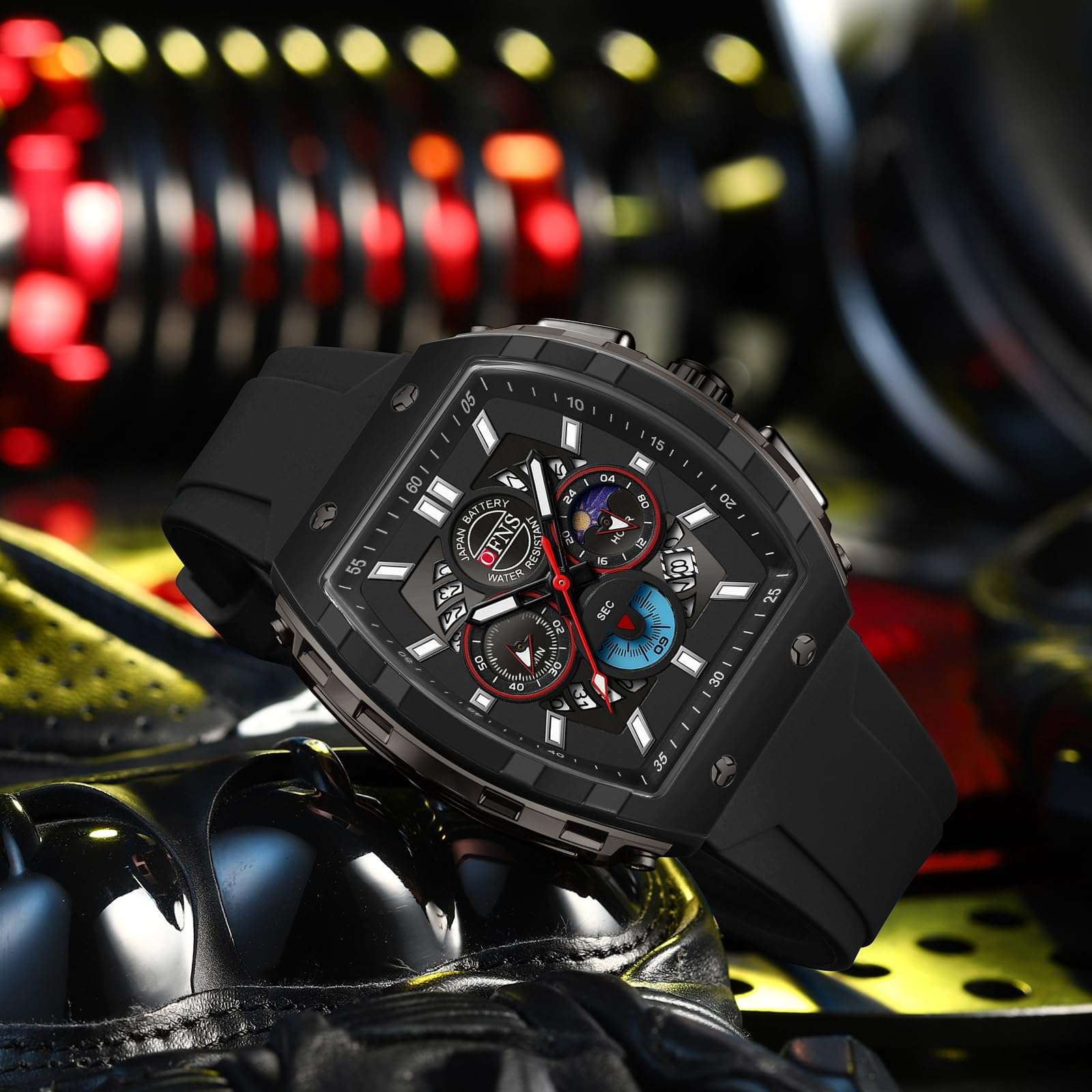 findtime Men's Watch Fashion Analog Watches Tonneau Unique Sport Wrist Watch Quartz Chronograph Waterproof Watches with Luminous Calendar Curved Screen Relojes para Hombres 4