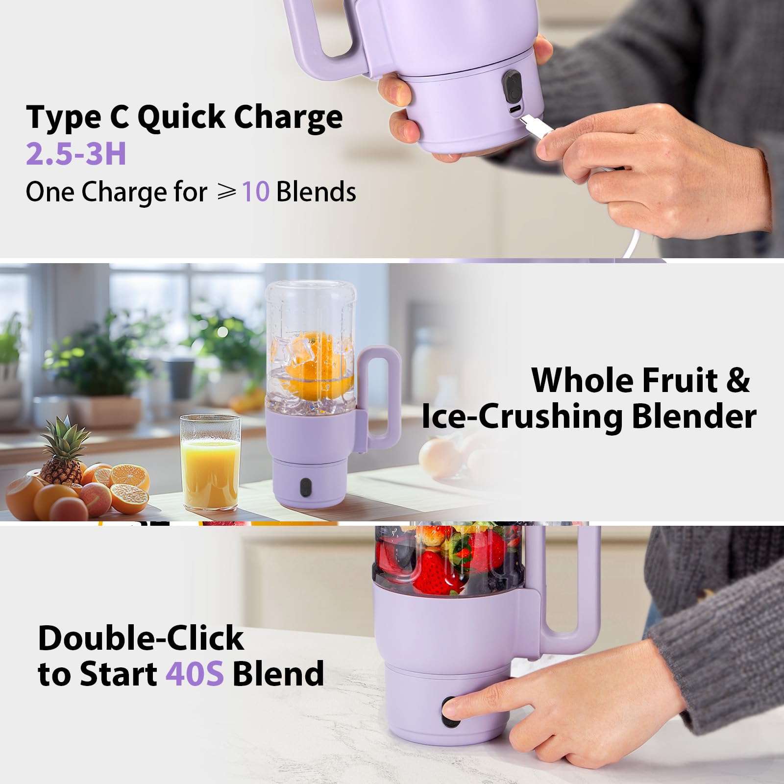 Mixido Portable Blender for Smoothies, 34oz Personal Size Mini Small Protein Shake Smoothie Blender, Cordless & BPA Free with Leakproof Lanyard Sip Lid (Purple) 6