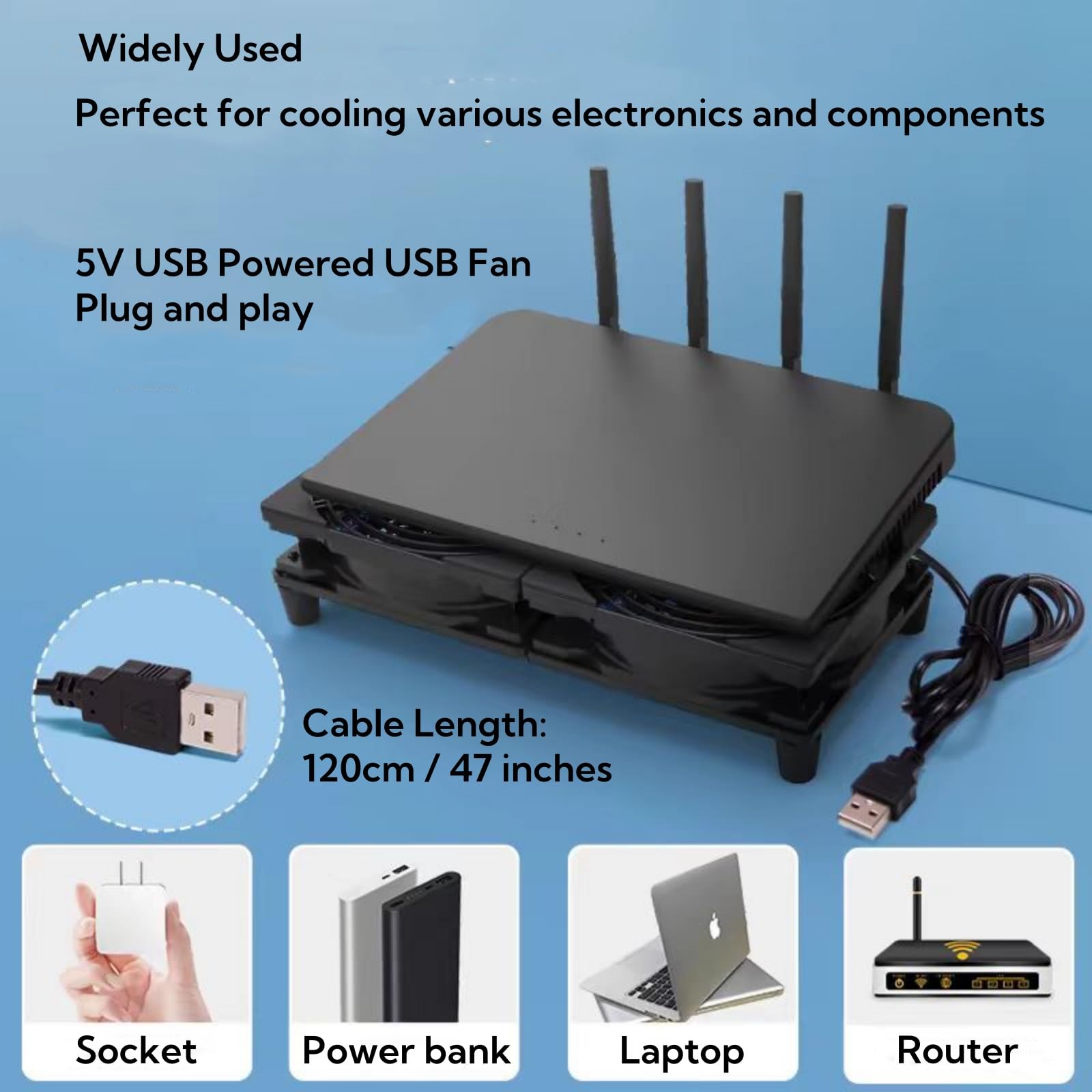 Yeiwenl 5V Quiet USB Cooling Fan 120mm x 4 with 1200mm Cable,152CFM Big Airflow Cooling for Router, Computer, Mac Mini, PlayStation, Rack DIY Audio Video Network Cabinet Server Cooling Project 3