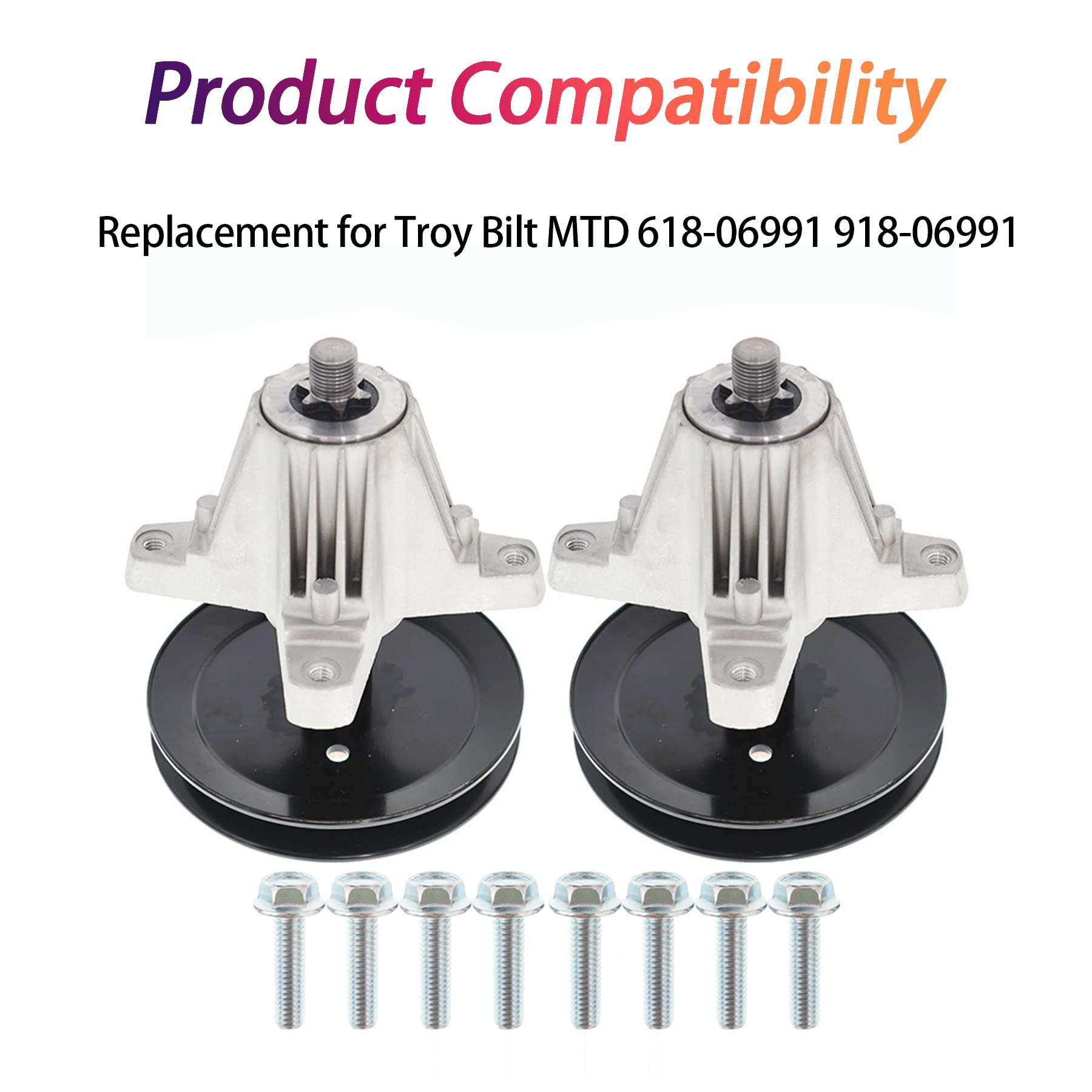 918-06991 2-Pack Spindle Assemblies W/Pulley Bolts Replacement for MTD 618-06991 T1000 T1200 T1400 T1800 LT4200 4