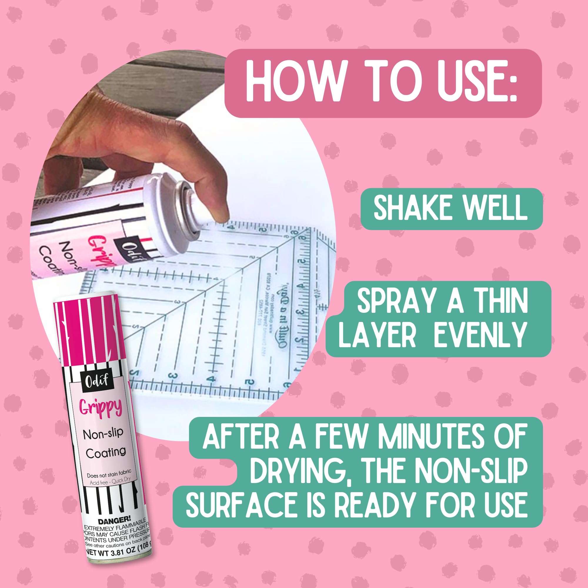 Odif 505 and Grippy - Temporary Fabric Adhesive Spray and Non Slip Coating Set - for Quilting and Crafting - Basting Spray for Quilting, Sewing, and Embroidery 5