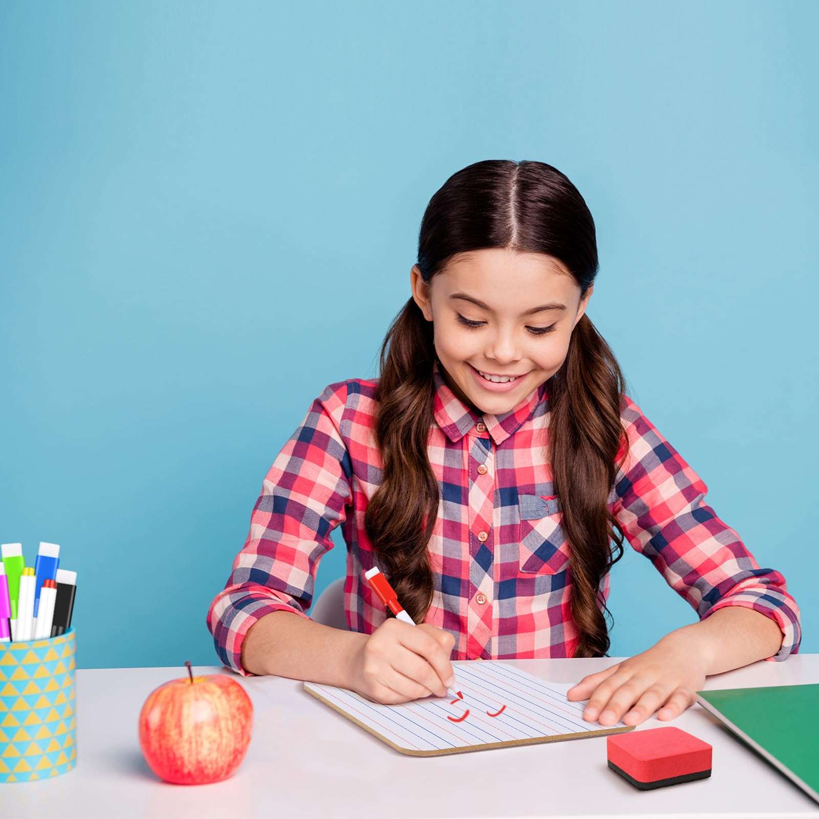 Harloon 72 Pieces Dry Erase Answer Paddle Set 7.8‘’ x 9.8” Handheld 24 Wooden Answer Board Dry Erase Paddles with 24 Markers 24 Magnetic Erasers for Students Teaching Supplies (Line Spectrum) 4