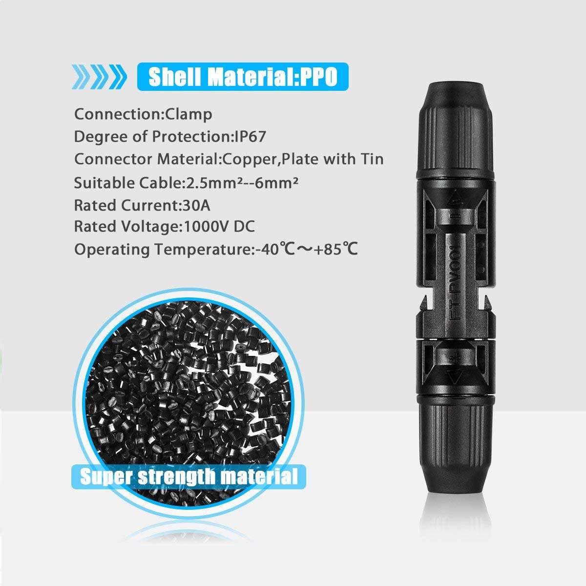 JYFT Solar Panel Cable Connectors Male/Female IP67 30A 1000V DC (1Pair) 4