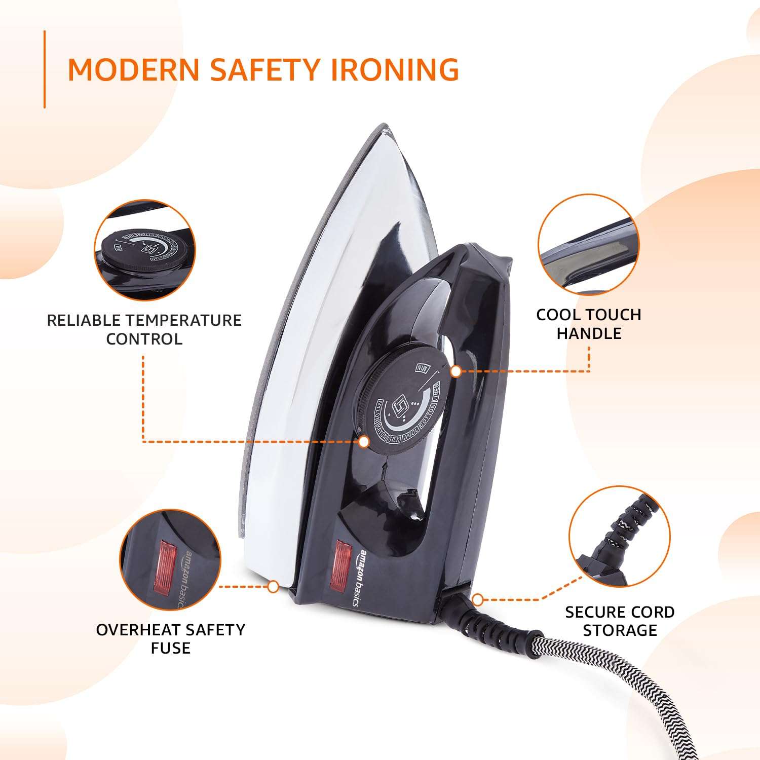 amazon basics 750 Watt Dry Iron with Non-Stick Soleplate|Black, 750 watts, ceramic 4