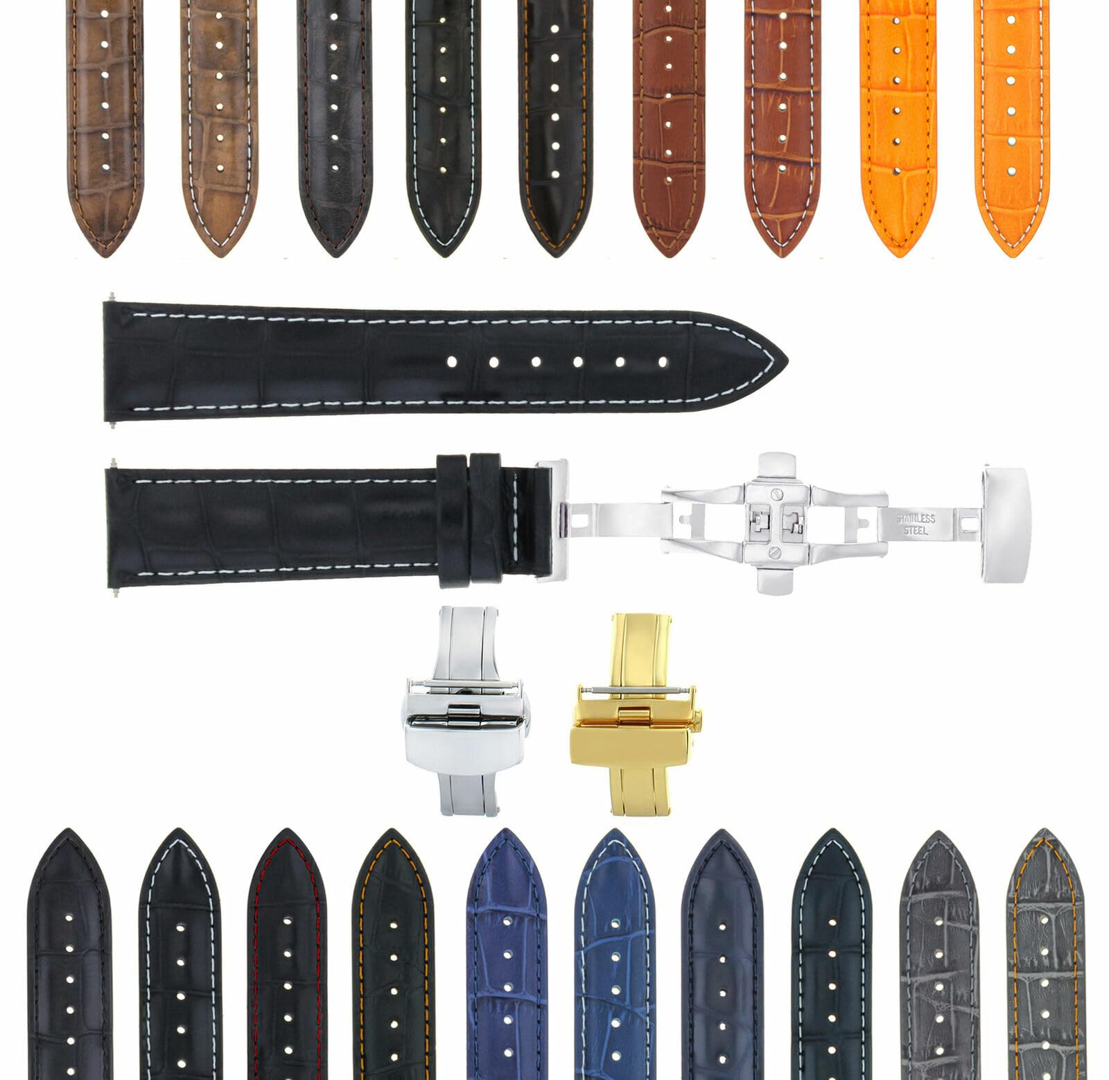 Ewatchparts 17-24mm Leather Watch Band Strap With Deployment Clasp Compatible With Panerai Watch 3B