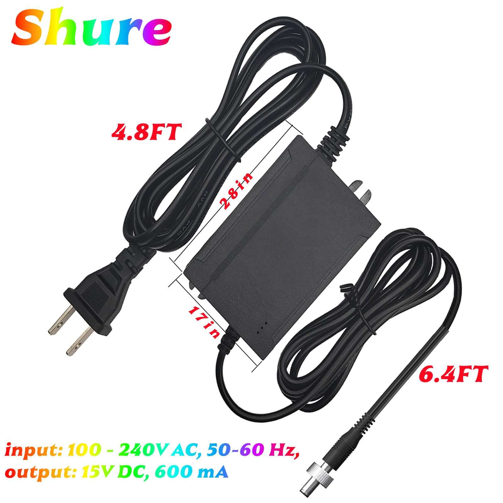 MSZLZTD 15V Power for shure Wireless Microphone ac Adapter, Compatible with ps43us shure Microphone Charger,for shure ulxd4 & for shure glxd4 and Compatible with shure glx Power Supply 4