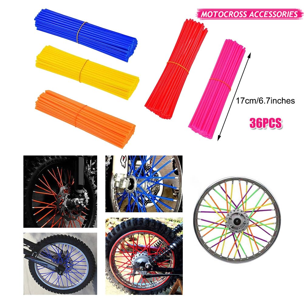AKOAK 36 Pcs Motorcycle Wheel Spoke Protector Wraps Rim Skin Trim Covered Tube Sleeve Motocross Bike Trim Accessories (Rose red) 4