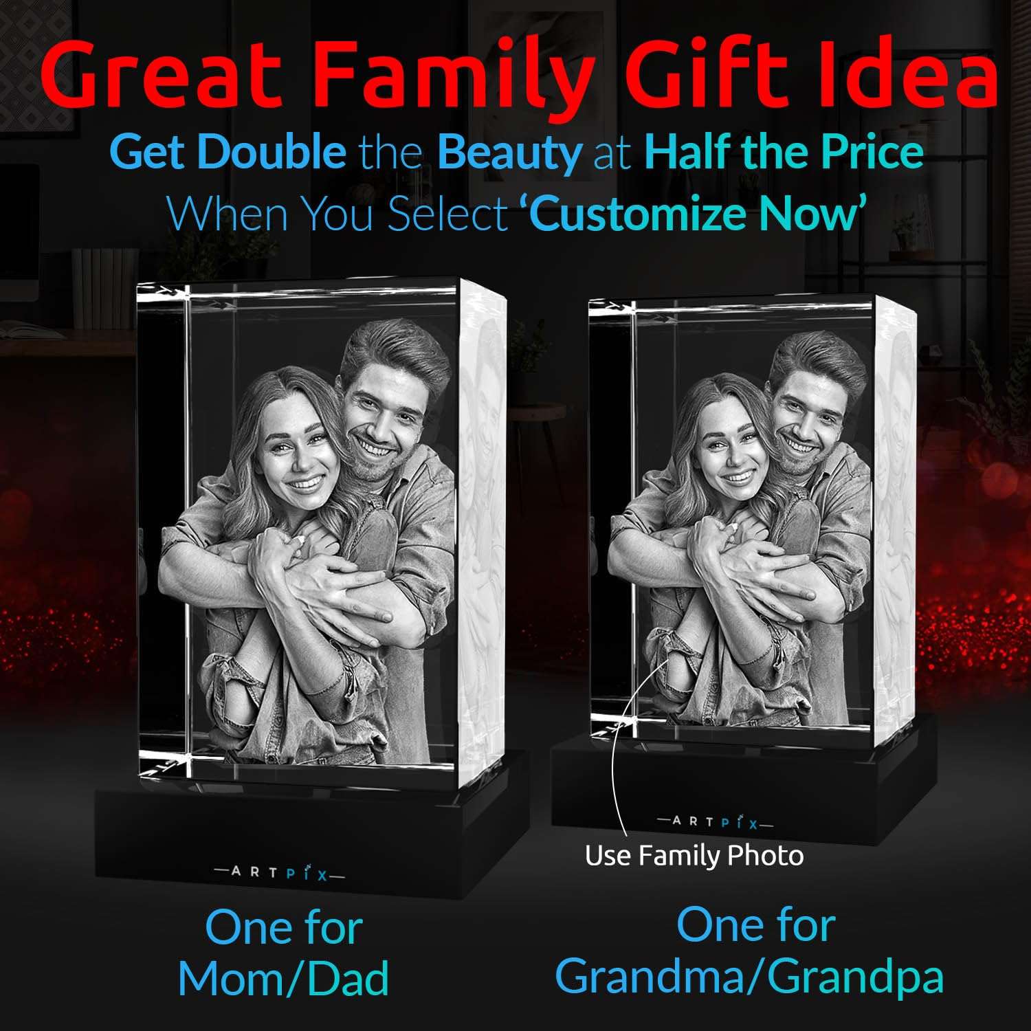 ArtPix 3D Crystal Photo, Valentines Day Gifts for Women, Wife, Men, Her, Him, Great Personalized Customized Gift With Your Own Photo, Custom 3D Etched Engraved, Couples Gifts 3