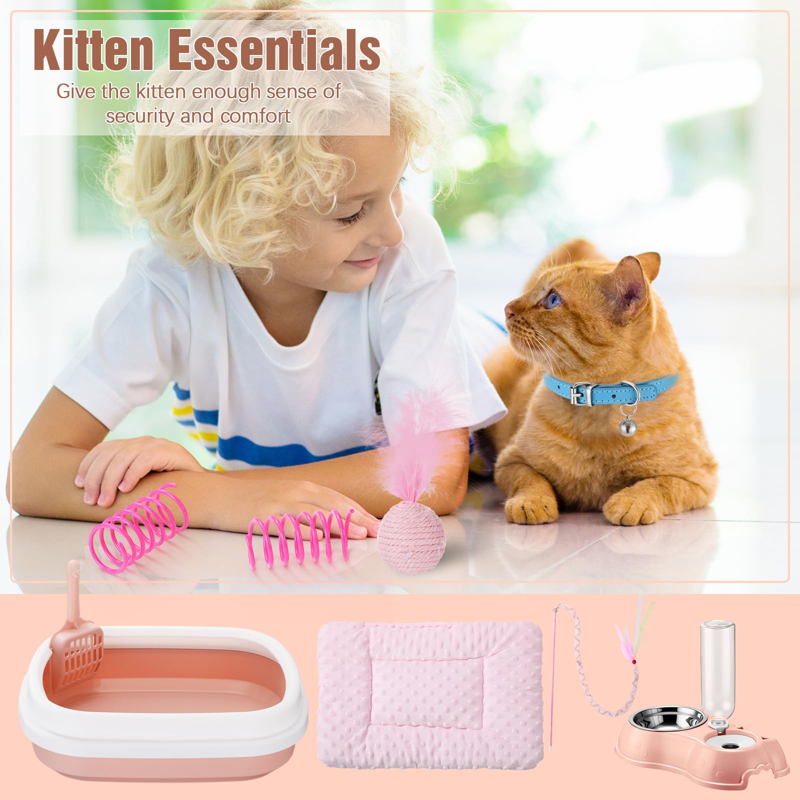 Aliceset 10-in-1 Pink Kitten Cat Starter Kit Essentials for Indoor Kittens Including Pink Cute Litter Box, Auto Feeder, Breathable Carrier, Bed, Toys & More Ideal for New Cat Owners 5