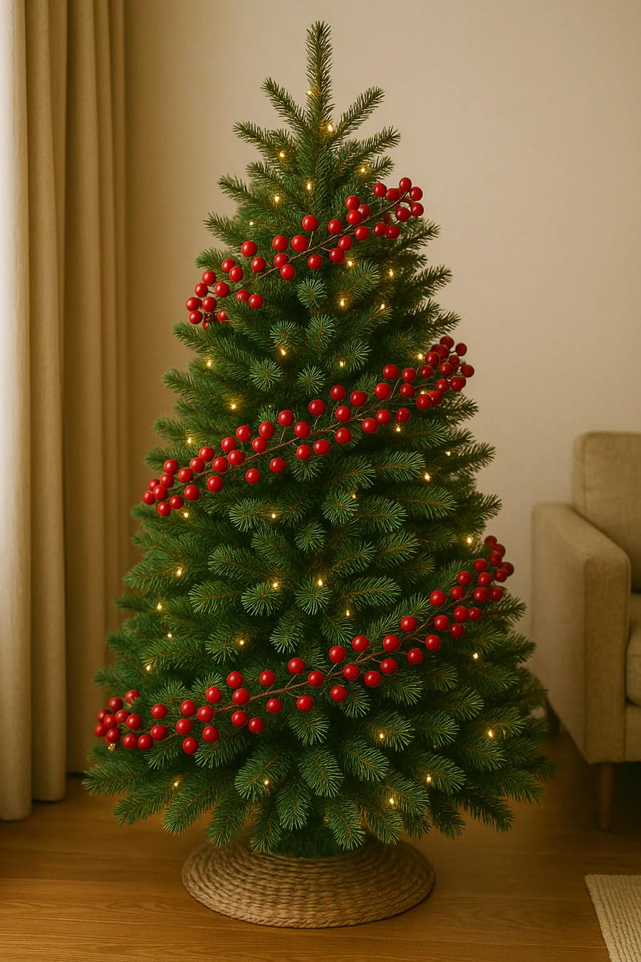 Red Berry Christmas Garland | Flexible Festive Hanging Décor | 210cm Holiday Decoration for Home, Parties & Events 4