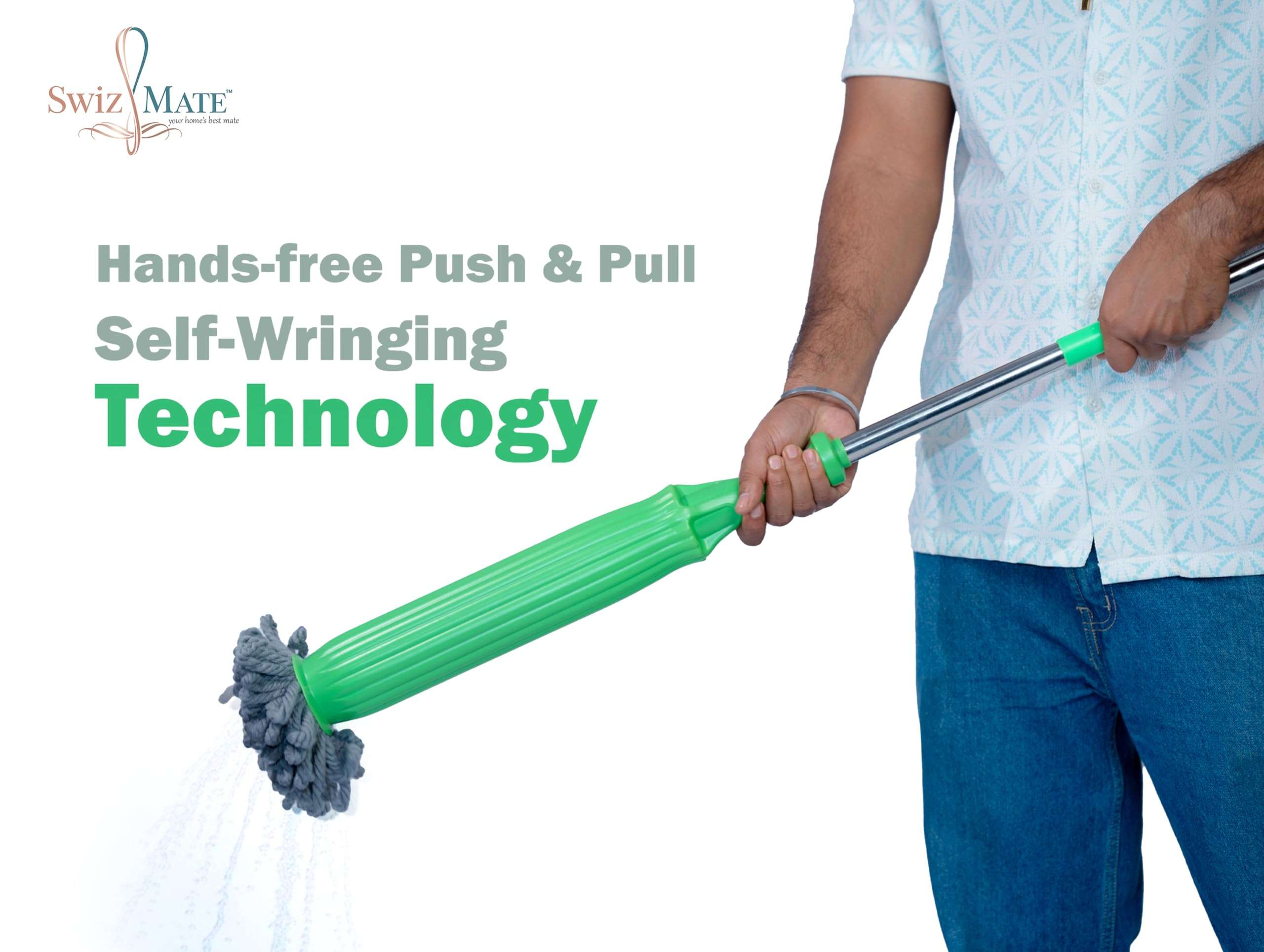 Swiz Mate™ Microfiber Twist Mop with Squeeze Stick - Super Absorbent Floor Cleaner for Hardwood, Tile & All Surfaces | Durable Handle, Easy-Use Dust & Dirt Removal (Floor Cleaning) 4