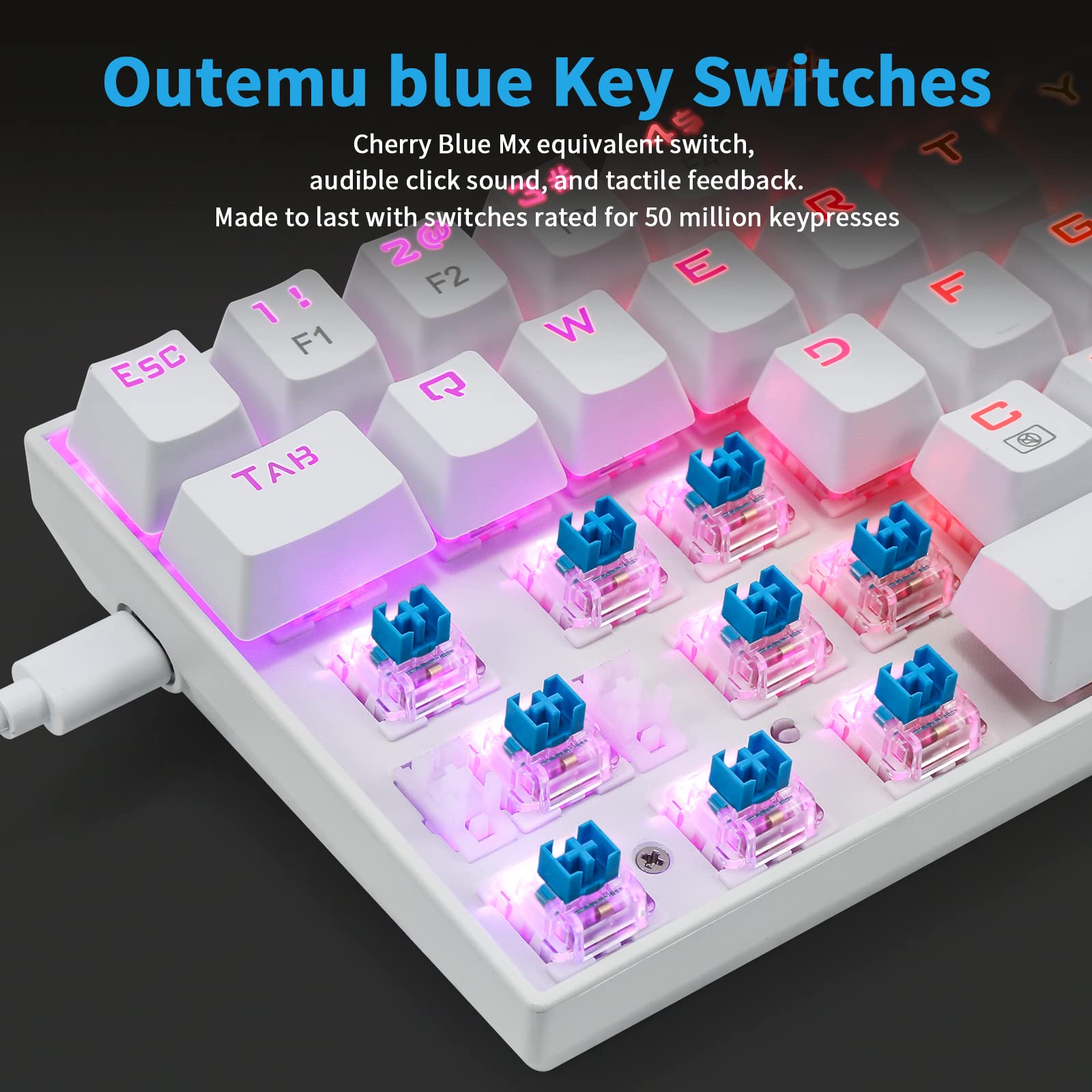 HUO JI Portable 65% Mechanical Gaming Keyboard, E-YOOSO Z-686 Customizable Per-Key RGB Backlit, Compact 68 Keys Mini Wired Office Keyboard with Blue Switch for Windows Laptop PC Mac - White 5