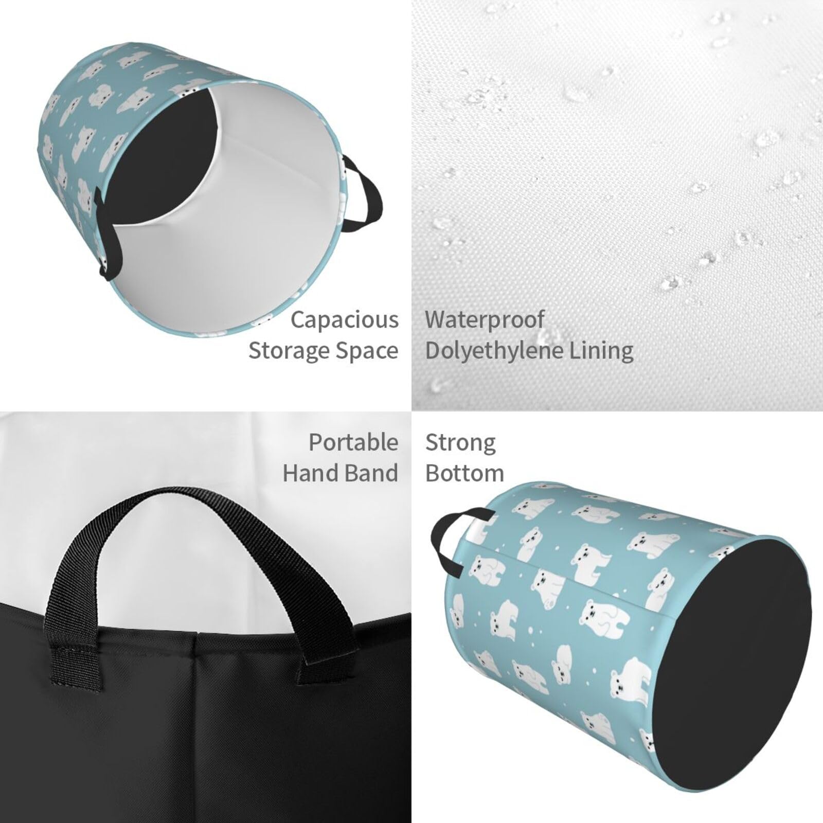 Gbuzozie Cute Cartoon Polar Bears Round Laundry Hamper Storage Basket Toys Clothes Organizer Bin For Home Bathroom Bedroom Dorm Nursery, 38l 4