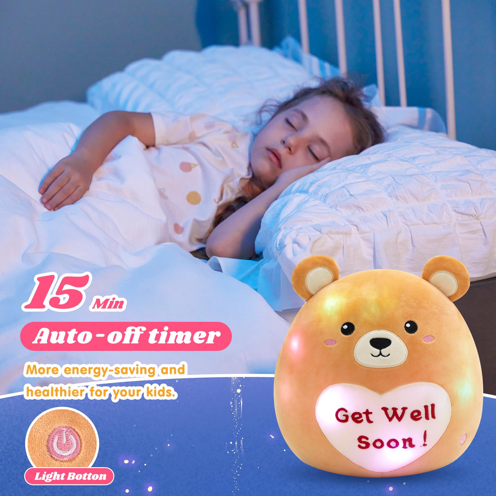 CozyWorld 12" Light Up Get Well Soon Bear Stuffed Animal Plush Pillow Super Soft Sofa Cushion Stretchy Plushy Toy Decors Best Get Well Soon Gift for Recovering Patient 4