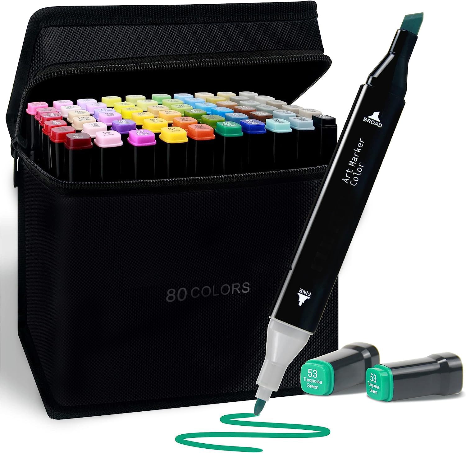 Dkriva® Dual Tip Brush Markers Set - 48 Colorful Sketch Pens for Drawing, Calligraphy & Painting with Carrying Case - Fine & Chisel Tips, Non-Toxic & Smooth Writing for Kids & Adults (80 PCS) 1