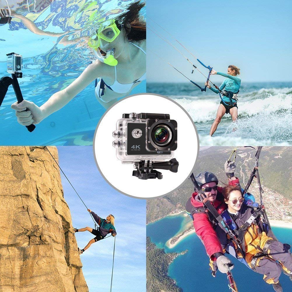 Drumstone Combo Pack of 2 Items - 1 Years Warranty 4K Action Camera Ultra HD 170D Wide Angel Video 1080 Camera, Dual 2 Inch LCD 16 MP Image Sensor 170 Wide-Angle Lens| for Vlog & Travel 5